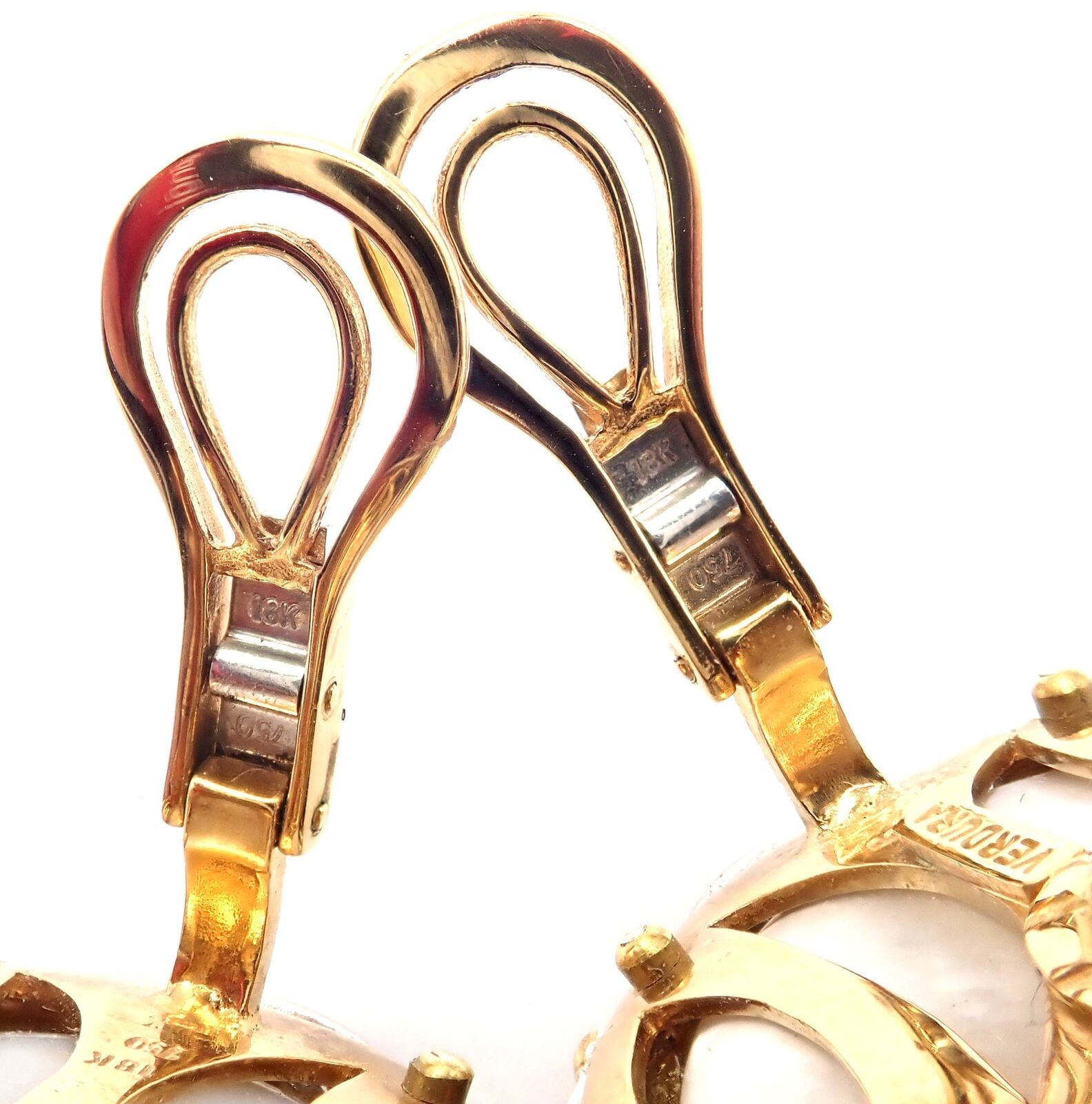 Authentic Vintage Verdura 18k Yellow Gold Mabe Pearl Diamond Large Earrings - Luxury Statement Jewelry for Weddings & Special Occasions