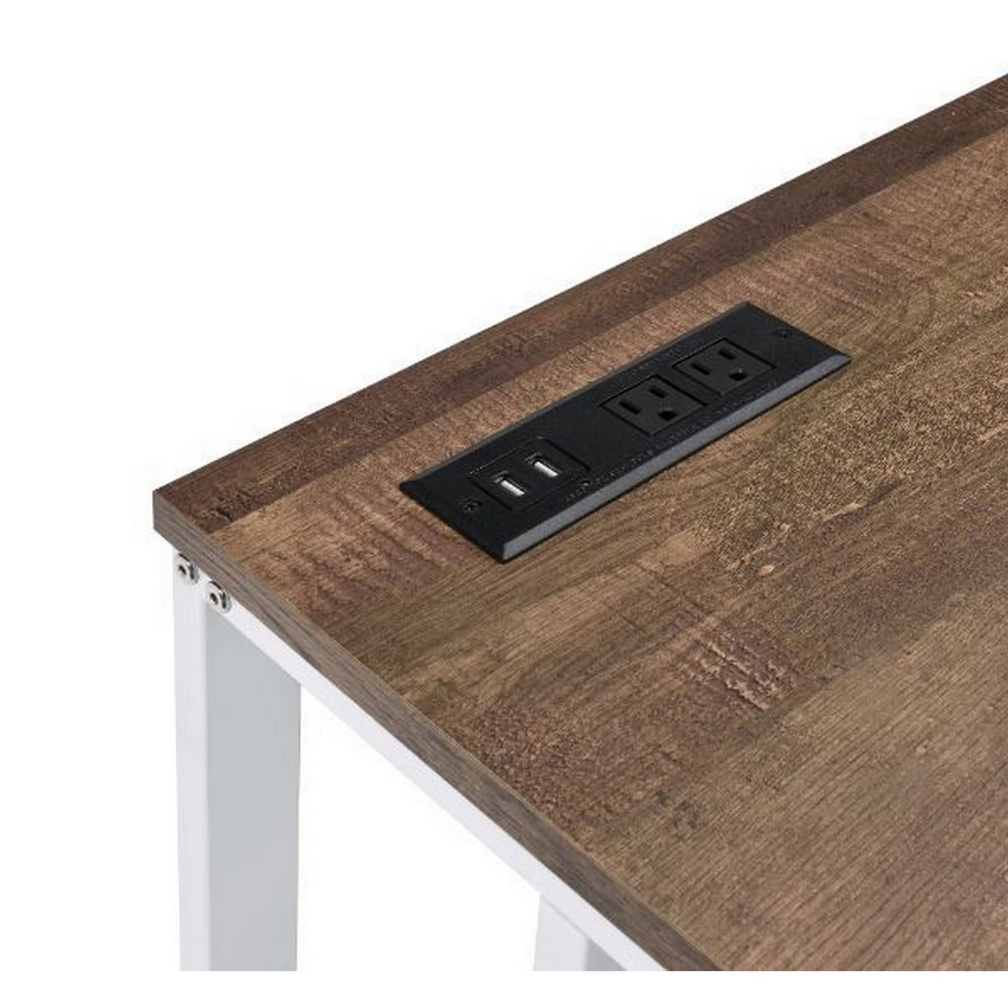 Benjara White and Brown Writing Desk with Wooden Top & Built-in USB Port | Home Office Desk for Small Spaces, Study & Work from Home