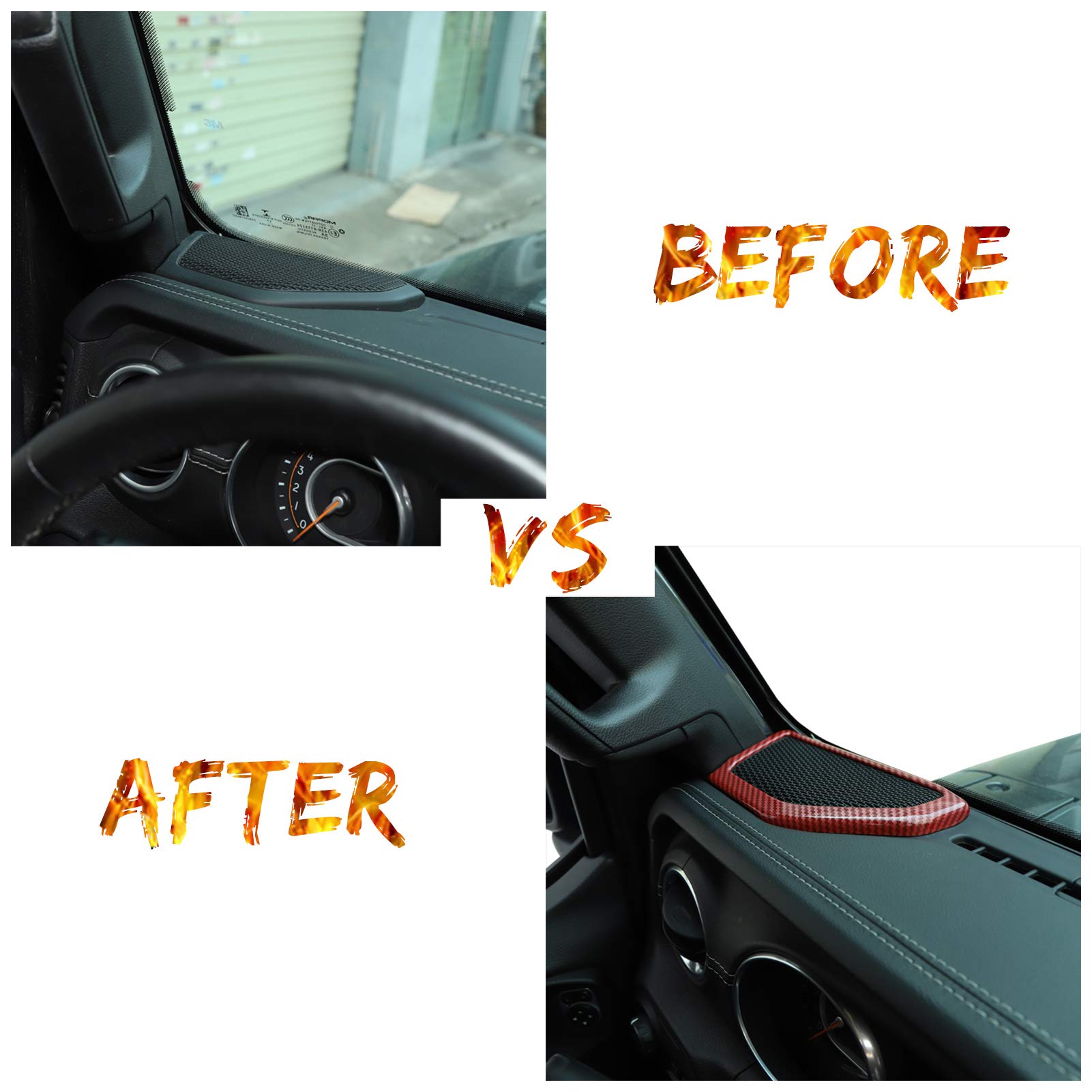 JeCar Red Carbon Fiber A-Pillar Speaker Cover Trim - Interior Accessories Compatible with 2018-2023 Jeep Wrangler JL & JLU - Upgrade Your Ride with Premium Style & Protection