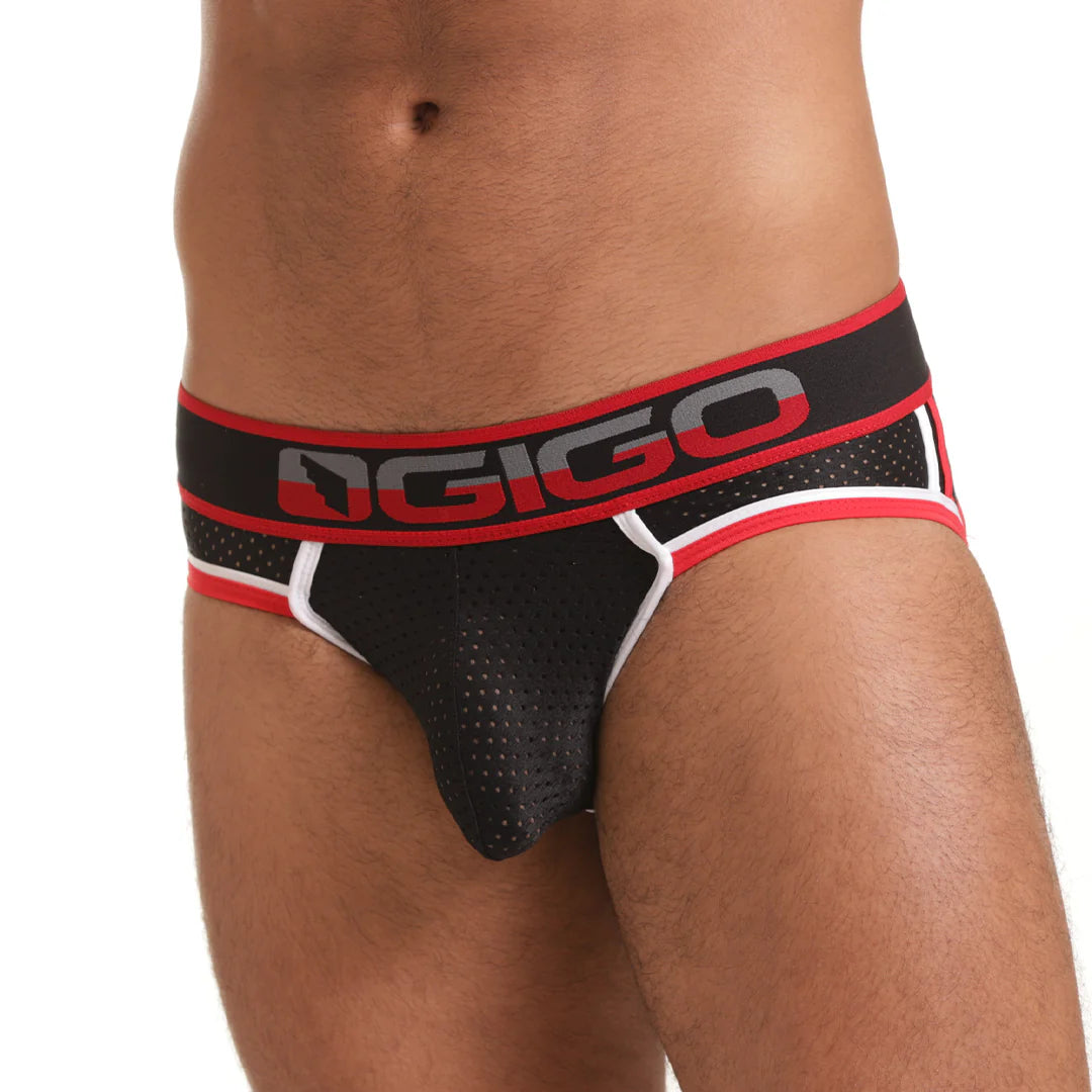 Gigo Versatile Mesh Jock Brief - Breathable & Comfortable Underwear for Men in Black/Red - Perfect for Sports, Workouts & Everyday Wear