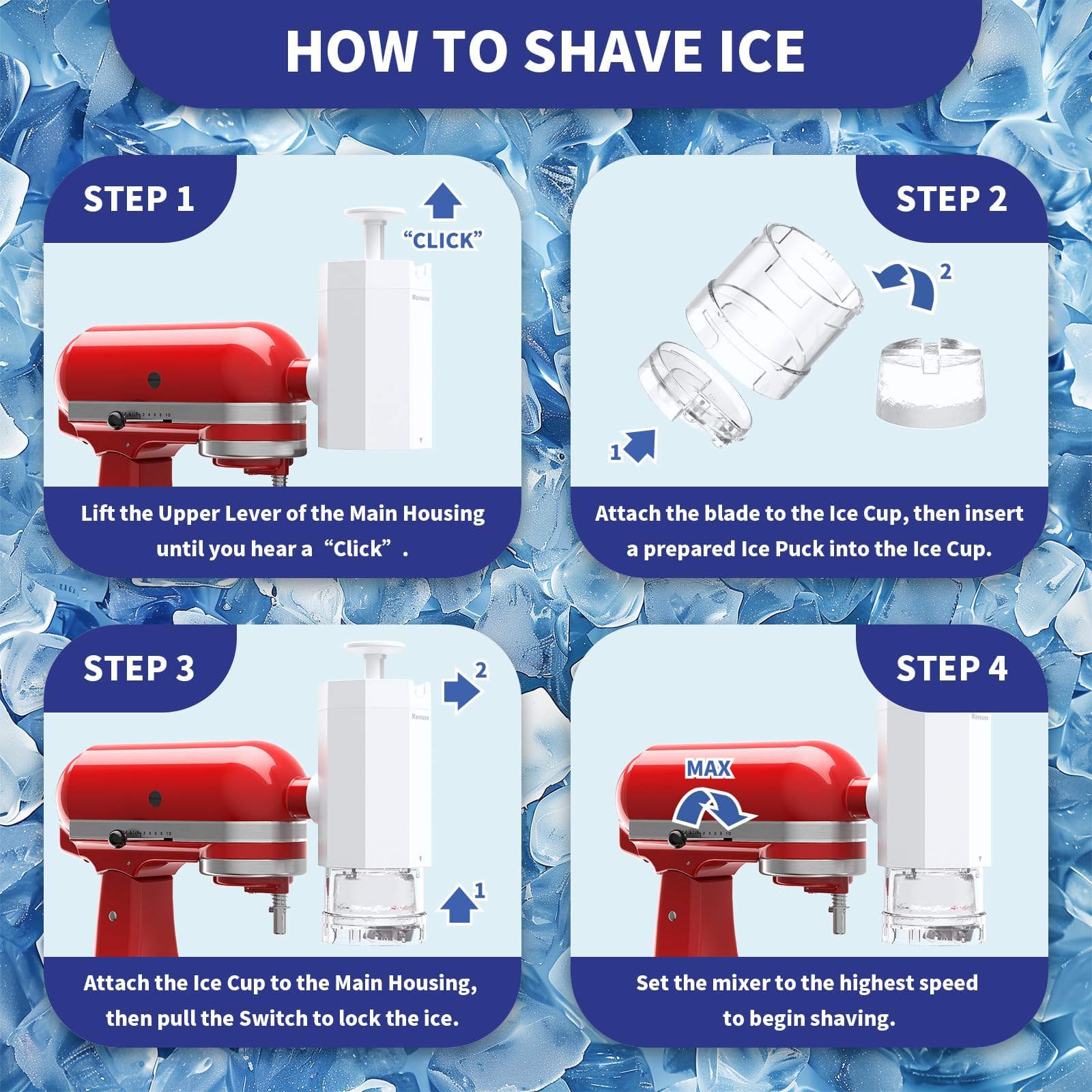KitchenAid Stand Mixer Shave Ice Attachment - Snow Cone & Shaved Ice Maker with Dual Blades (Coarse/Fine) + 8 Ice Molds - Perfect for Home Parties, Summer Treats & DIY Frozen Desserts