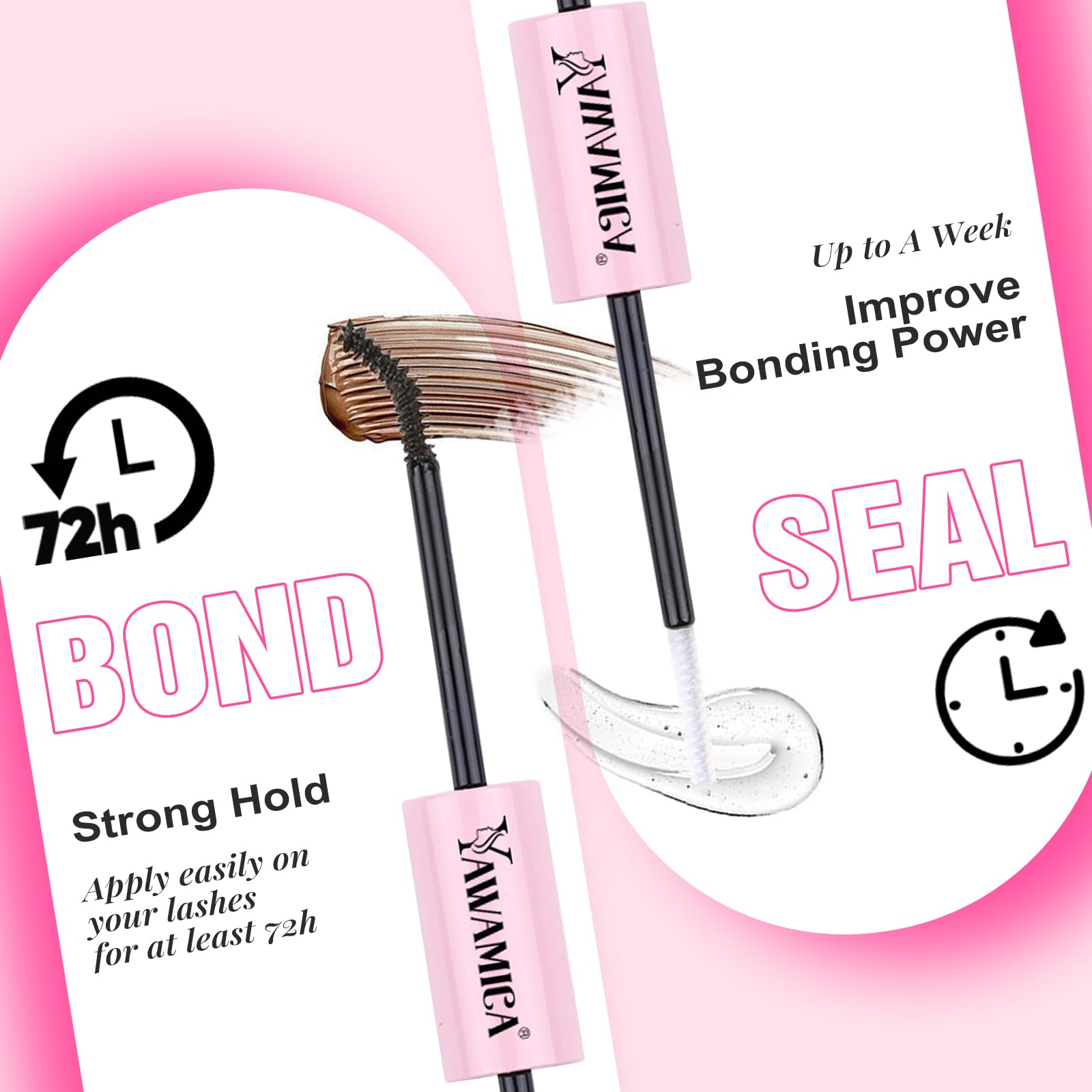 Yawamica Professional Eyelash Extension Glue - Waterproof 2-in-1 Bond & Seal Adhesive for DIY Cluster Lashes, Long Lasting 72 Hours, Dark Brown (10ml) - Perfect for Salon Quality Extensions at Home or Professional Use