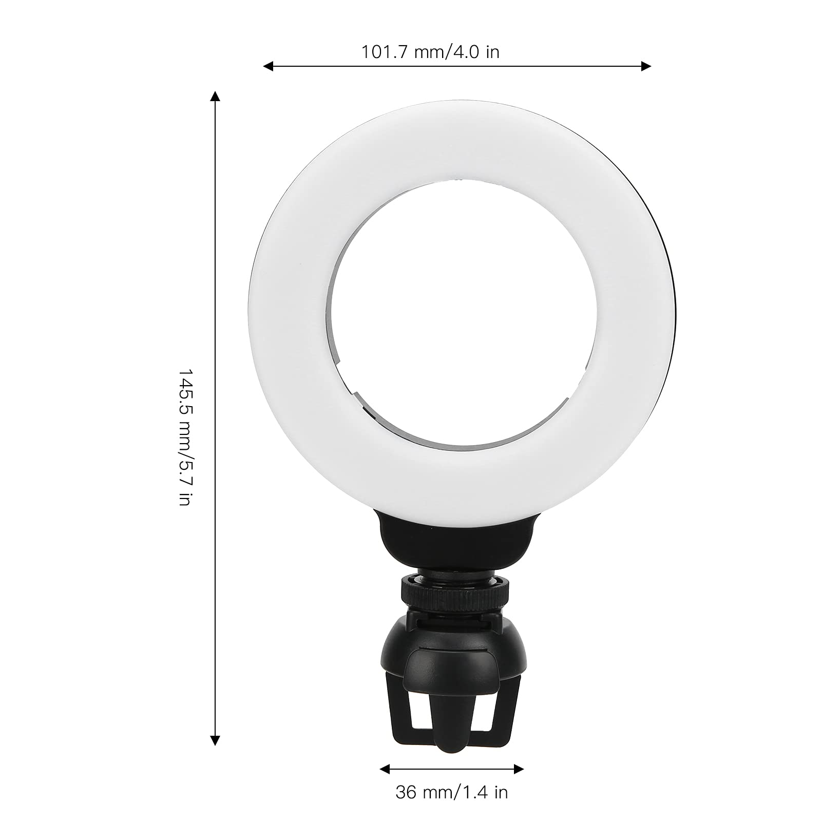 Zunate 4 Inch LED Ring Light with Dimmable Brightness & 3200-6500K Color Temperature - Perfect for Selfies, Online Teaching, Video Conferences, Vlogging & PC Streaming (Includes Clip)