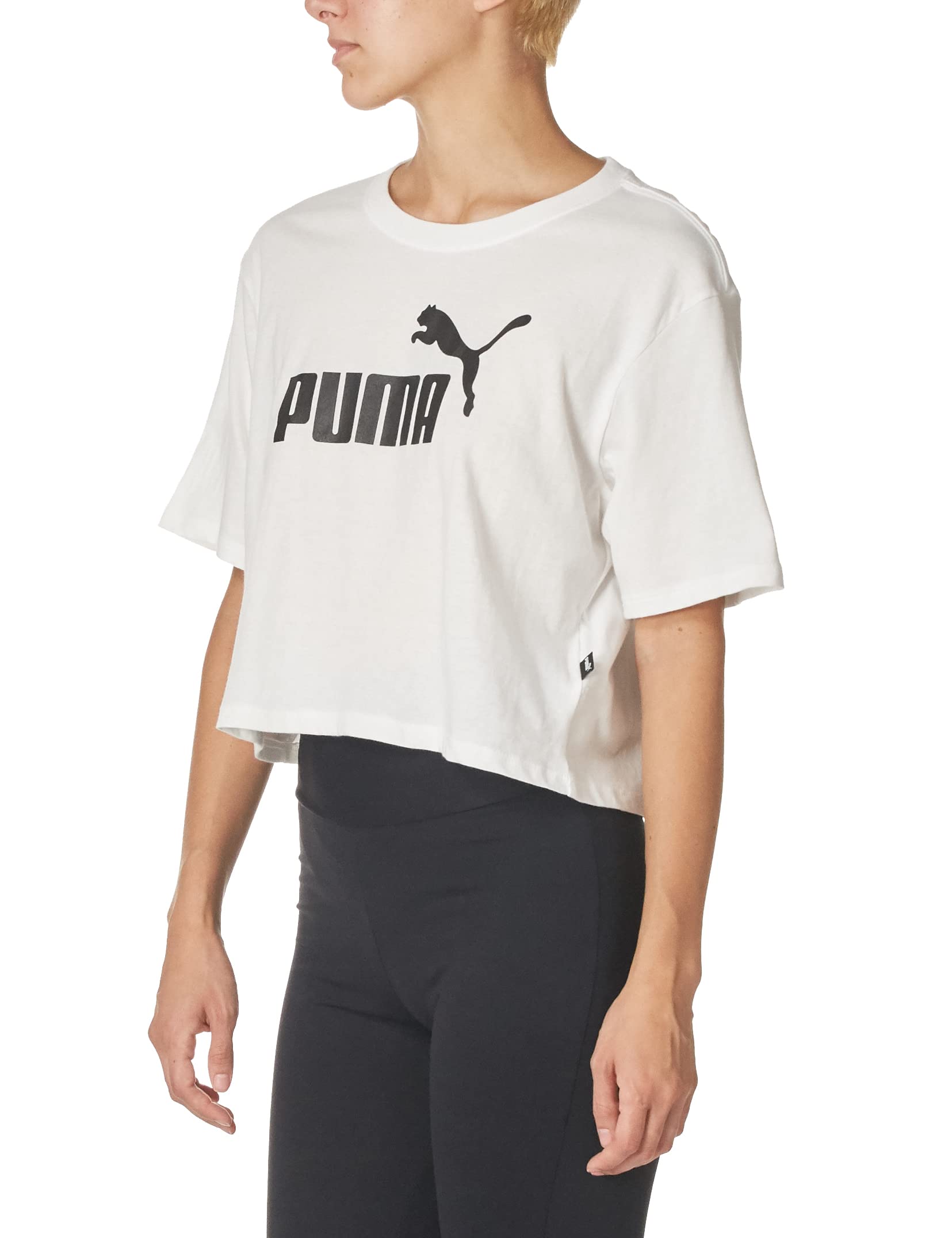 PUMA Women's Essentials+ Cropped T-Shirt - Soft Cotton Short Sleeve Casual Top for Workout, Yoga & Everyday Wear