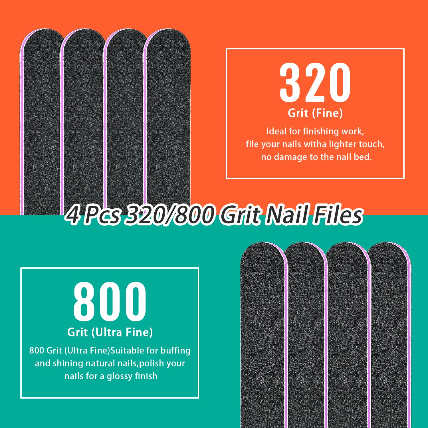 **TsMADDTs 20-Piece Double-Sided Nail Files Set - 100/120/180/240/320/800 Grits for Natural & Acrylic Nails - Professional Manicure & Pedicure Tools for Home & Salon Use**