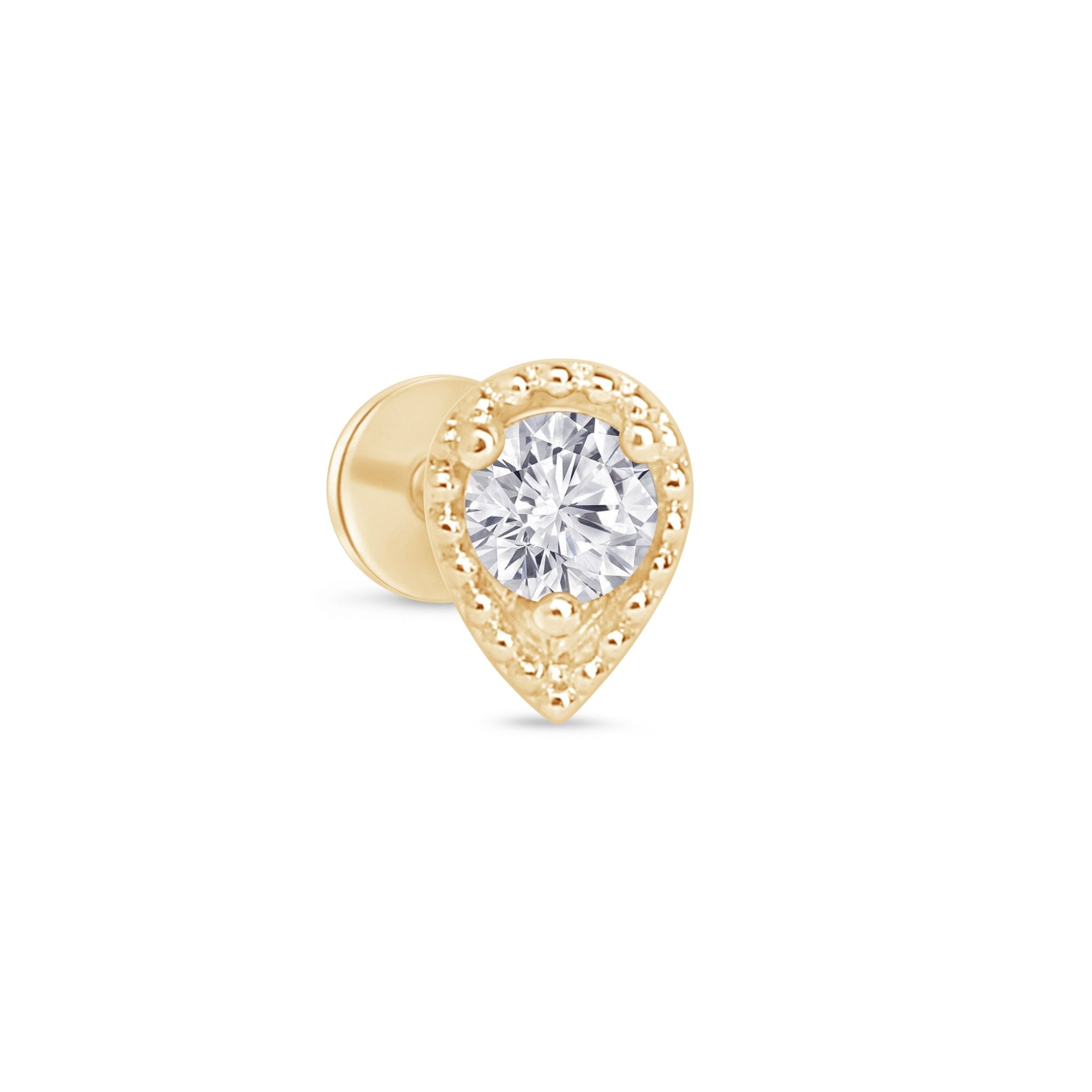 14K Yellow Gold Diamond Droplet Flat Back Stud Earrings - Elegant & Dainty Jewelry for Women, Perfect for Everyday Wear, Parties & Special Occasions