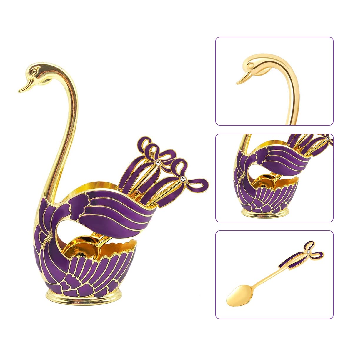 Elegant Swan Coffee Spoon Holder Set with 6 Spoons - Perfect for Desserts & Ice Cream
