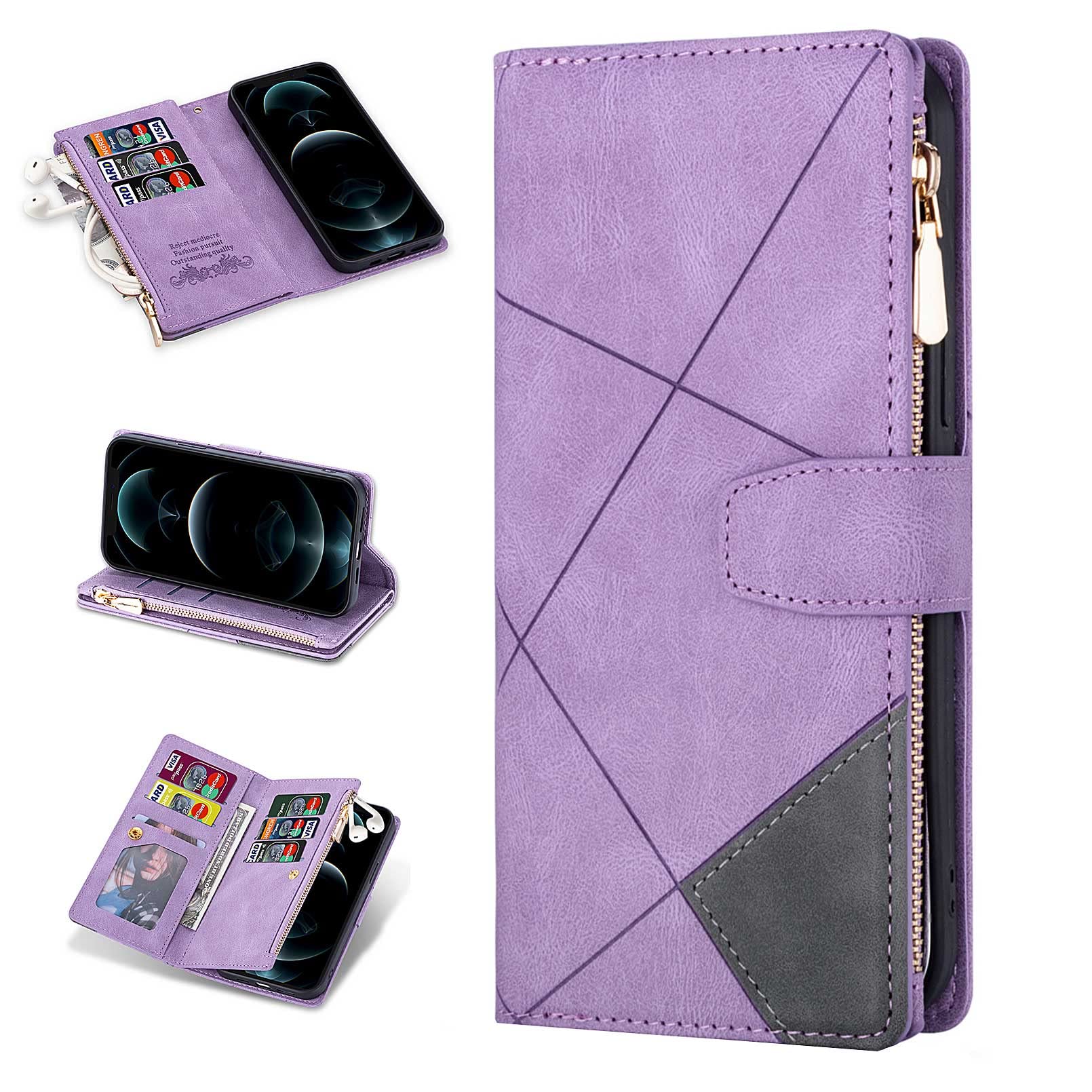Premium Leather Wallet Case for Samsung Galaxy S22 Ultra - 9 Card Slots & Zipper Pocket with Handbag Wristlet, Flip Cover (Purple) - Perfect for Business, Travel & Everyday Protection