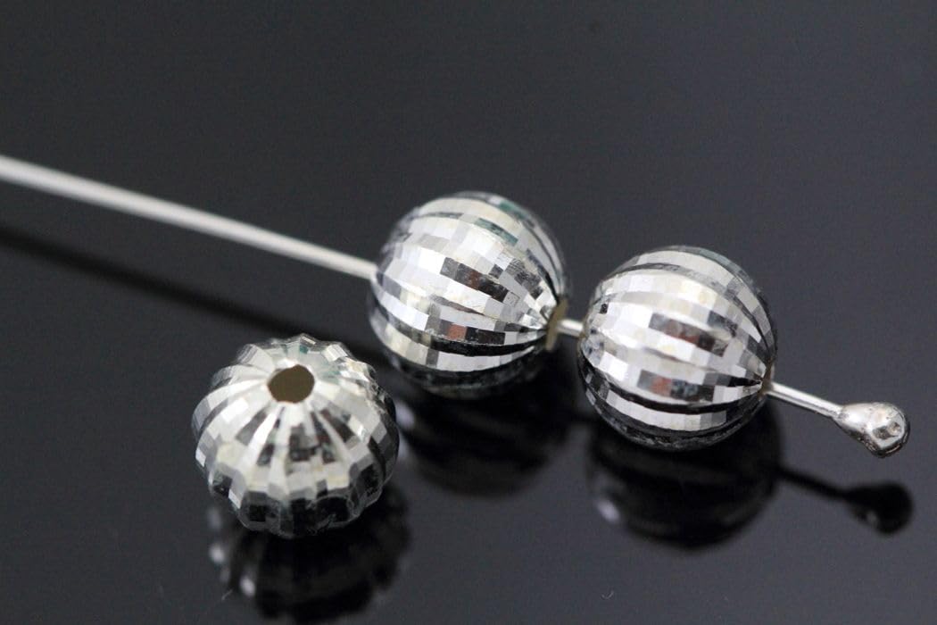 5pcs Adabele 925 Sterling Silver Hypoallergenic 6mm (0.24 inch) Round Loose Beads for DIY Jewelry Making - Sparkle Disco Ball Spacer Beads for Bracelets, Necklaces & Craft Projects