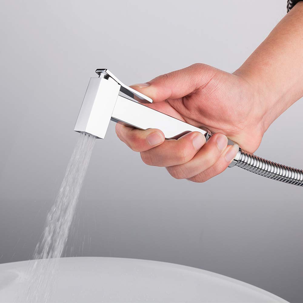 Brass Handheld Shower Sprayer with Hot & Cold Water Mixer - Chrome Square Bathroom Toilet Sprayer for Hygienic Cleaning and Baby Care