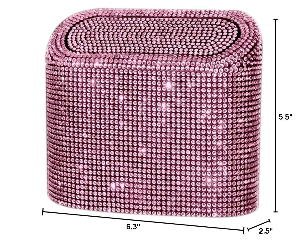 Sparkly Rhinestone Car Trash Can with Lid - Hanging Vehicle Garbage Bin for Car, Office & Home Use - Pink Glitter Trash Container for Road Trips, Commuting & Daily Organization