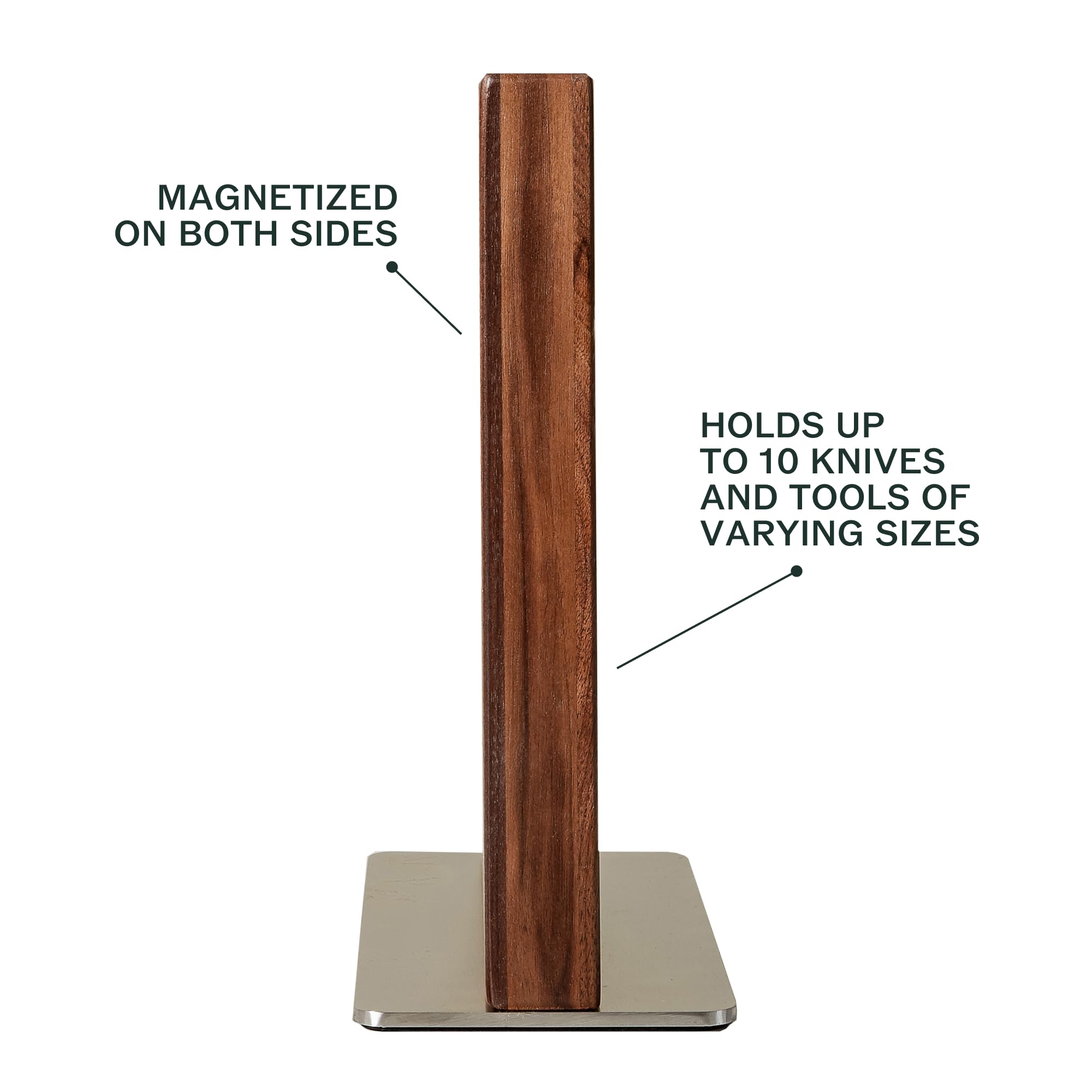 Premium Magnetic Wooden Knife Stand - Modern Walnut Knife Block Holder for Safe Storage & Display - Fits 10 Knives - Perfect for Kitchen Countertop & Chef's Knife Organization