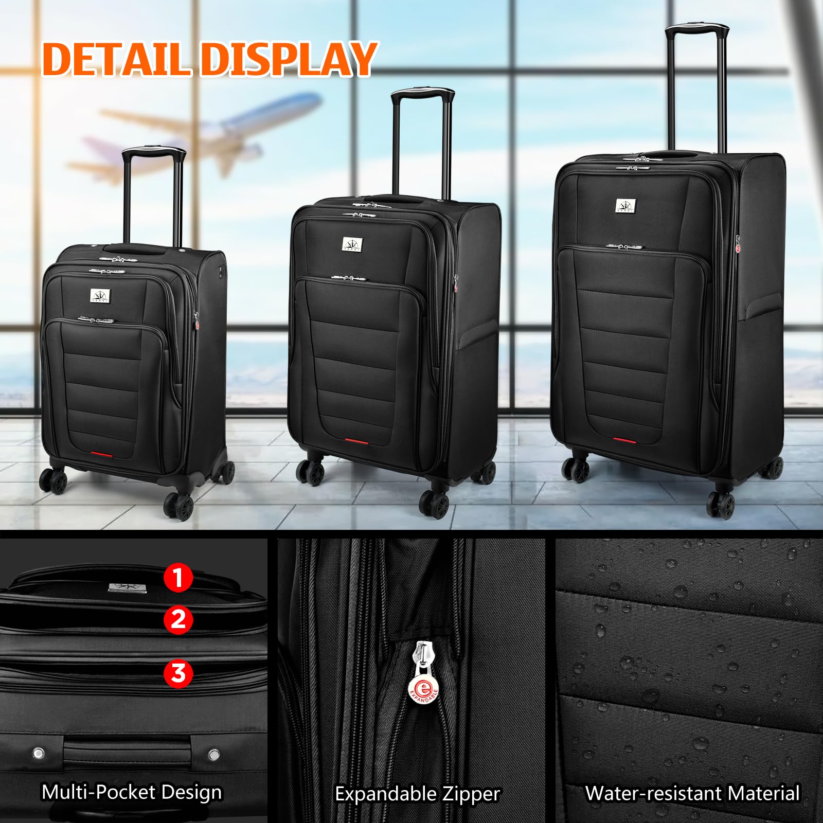 Verdi 20-Inch Expandable Softside Carry-On Luggage with Spinner Wheels & USB Port - Lightweight Black Suitcase for Travel, Business Trips & Weekend Getaways