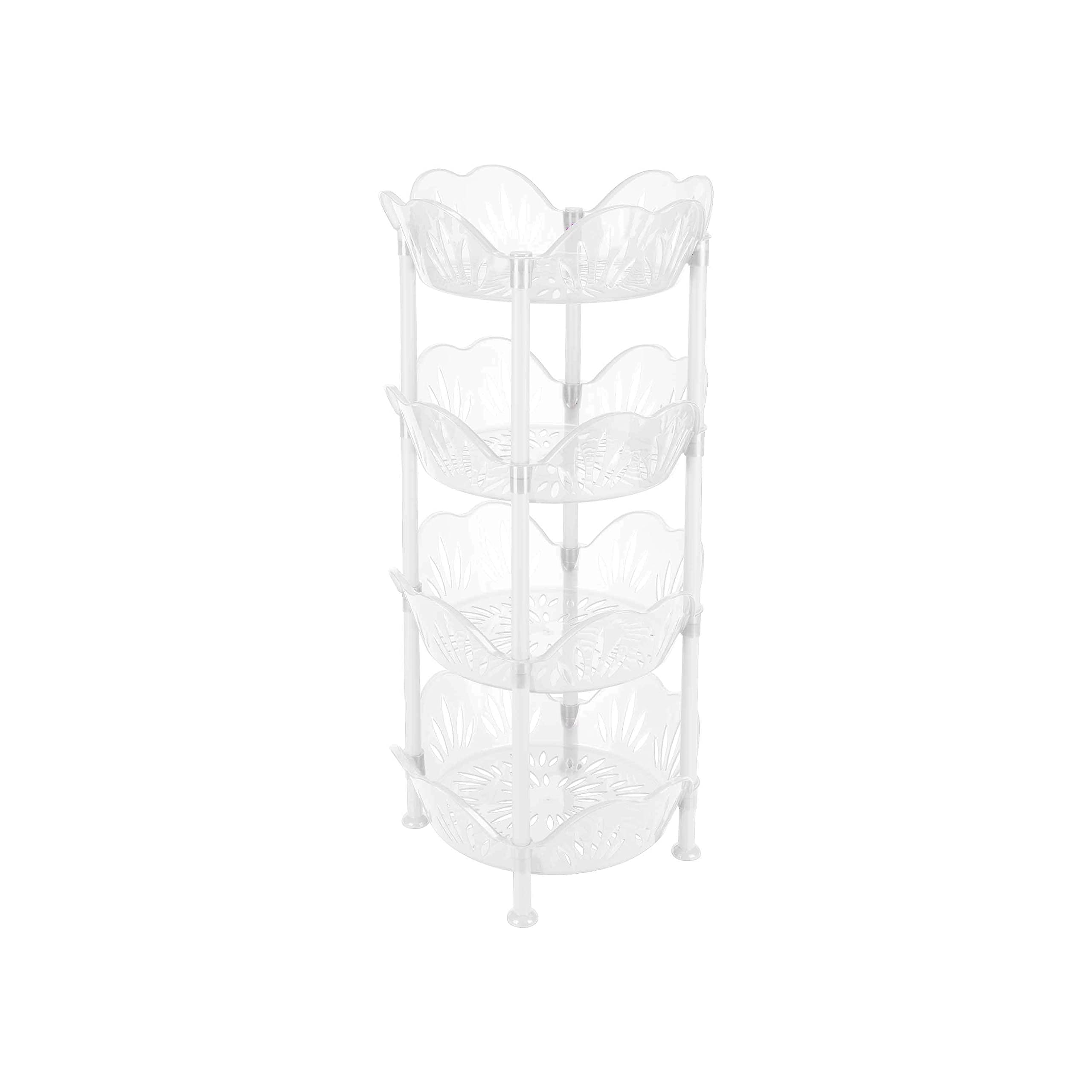 4-Tier Large Round Basket Shelf for Kitchen, Bathroom, Laundry & Office Storage | White Organizer for Food, Supplies & Household Items | Perfect for Small Space Organization & Decluttering