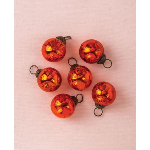 6 Pack Handcrafted Orange Ava Mini Mercury Glass Ball Ornaments - 1.5 Inch Christmas Tree Decorations for Holiday, Home, Party & Wedding Decor