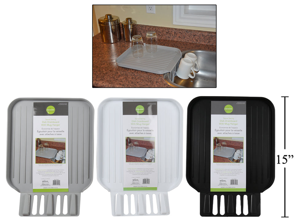 Premium LUCIANO GOURMET Dish Drainboard with Mug Hanger - 70547 - Space Saving Kitchen Organizer for Dishes, Cups & Utensils - Perfect for Small Kitchens, Apartments & RVs