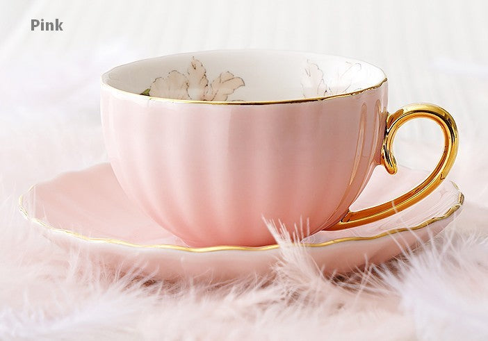 Elegant British Tea Cups Set - Royal Bone China Porcelain Afternoon Tea Cups with Saucers, Premium Ceramic Coffee Cups for English Tea Party, Bridal Shower & Luxury Gift Giving