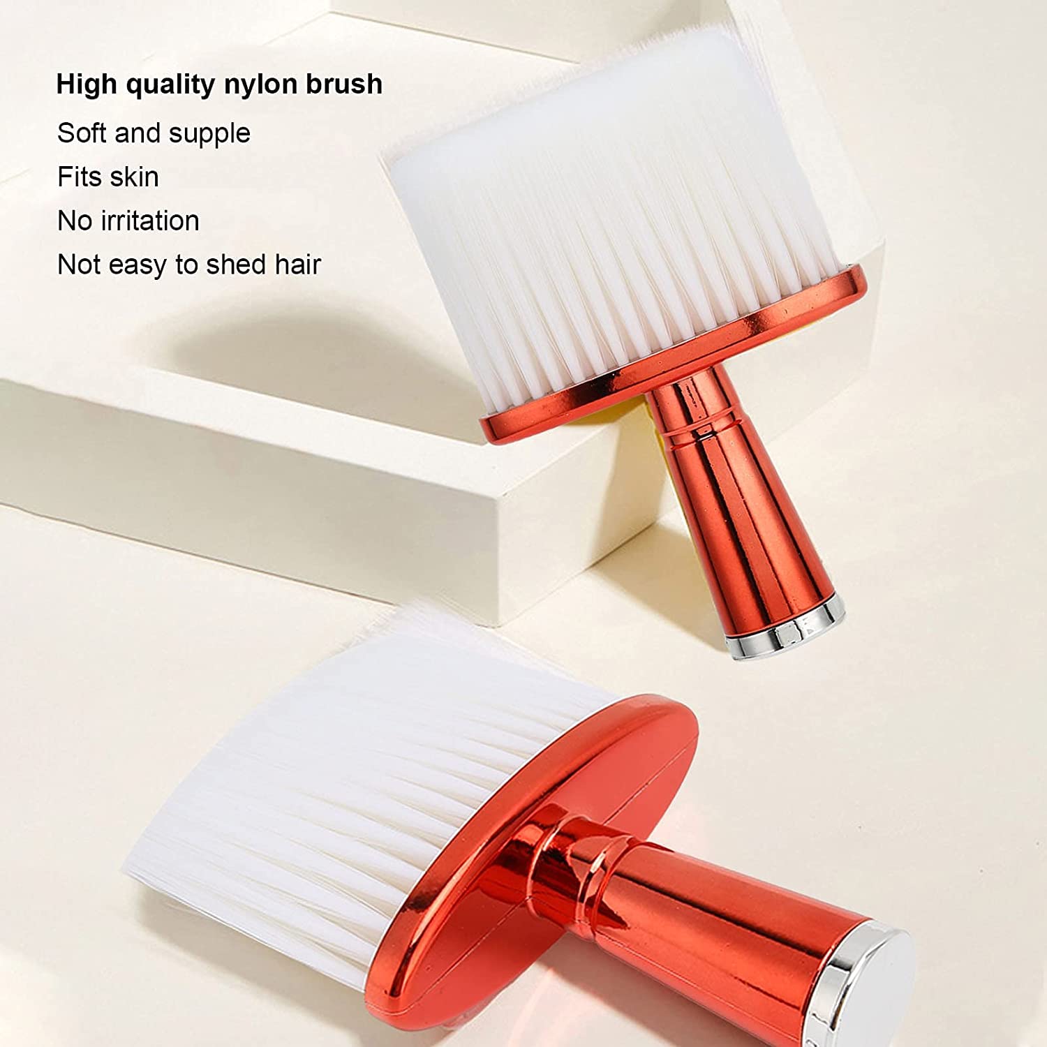 Red Square Neck Hair Cleaning Brush - Soft Nylon Flat Bottom Dust Brush for Home & Barber Shop | Gentle Scalp Massage & Hair Removal for Men Women (Perfect for Salon, Bathroom & Travel Grooming)