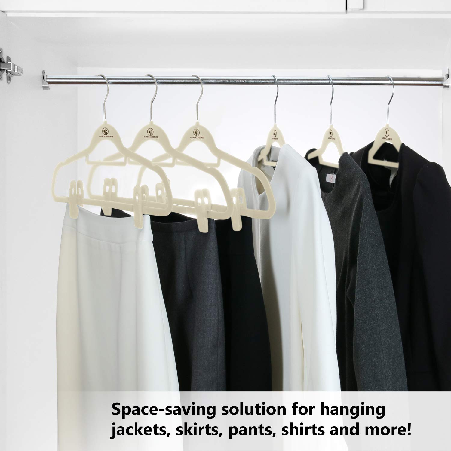 Velvet Clips 20 Pack - Durable Non-Breaking Material, Compatible with Our Brand & Your Existing Velvet Hangers, Ideal for Hanging Various Clothes (Ivory) - Perfect for Wardrobe Organization & Space Saving