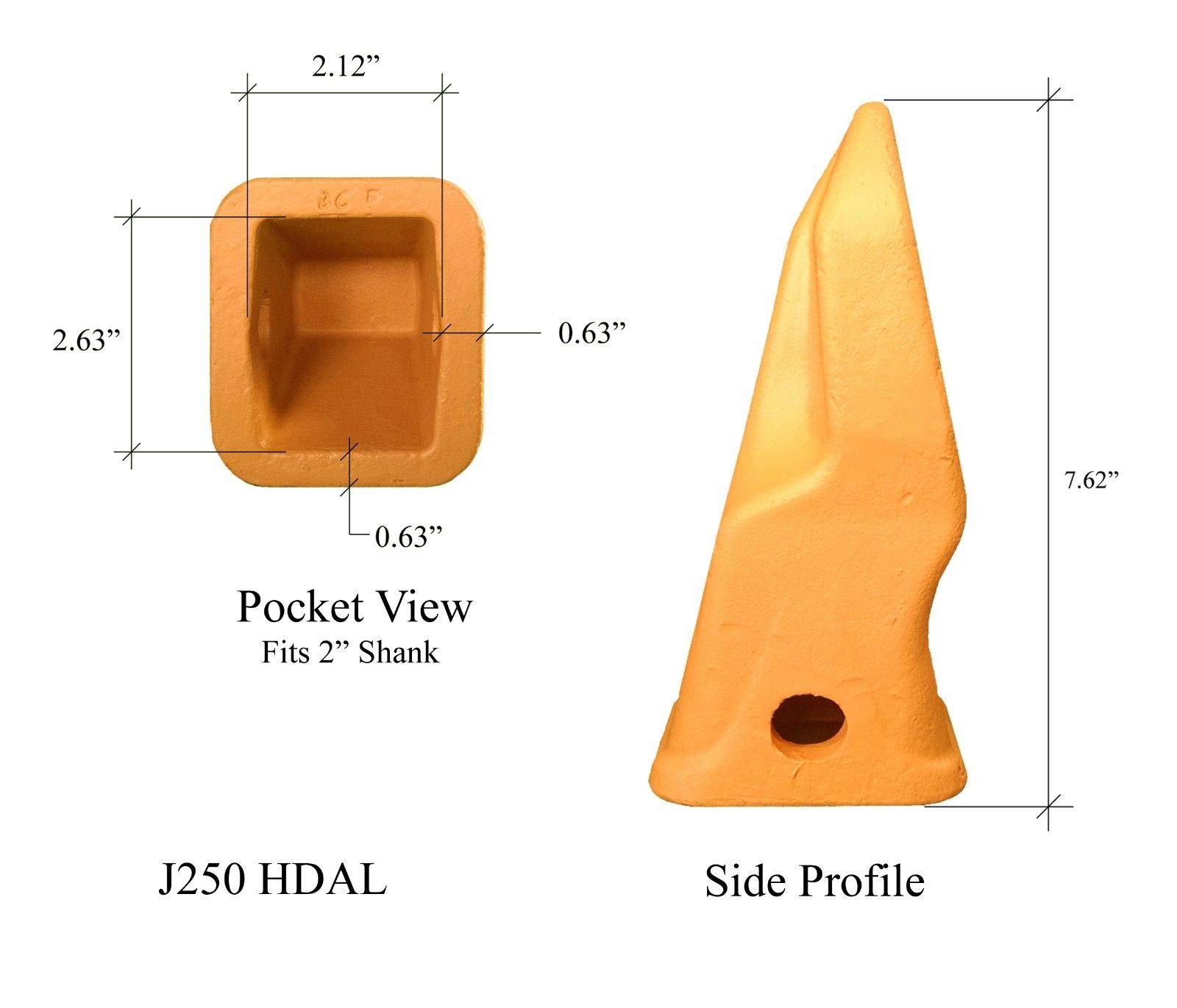 Heavy Duty Abrasion Resistant Loader Bucket Teeth with Pins - J250HDAL Replacement for Caterpillar J250 - Perfect for Excavator, Tractor & Construction Equipment