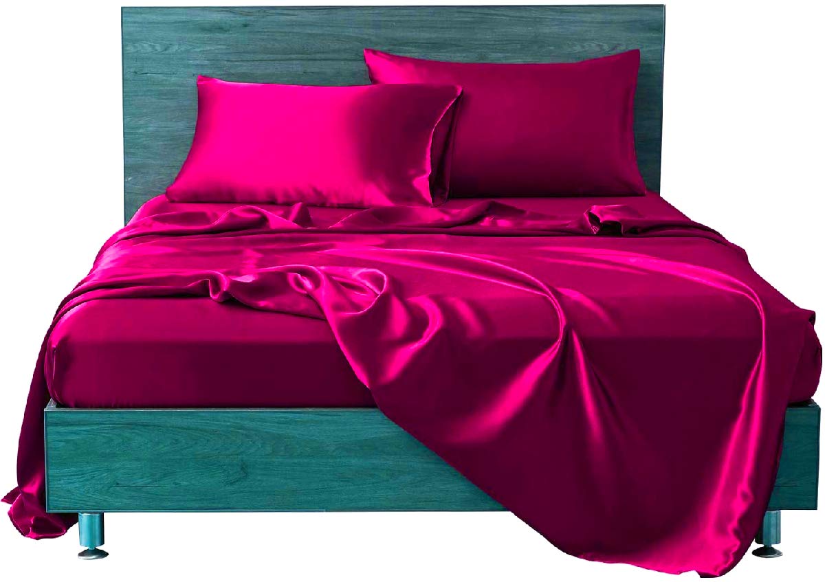 Luxury 6-Piece Pink Silk Satin Twin Bed Sheet Set - Soft, Breathable & Durable (Flat Sheet, 16