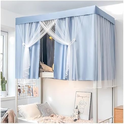 Blue Dorm Bed Canopy Curtain Set with 4 Corner Post Frame - Twin Bunk Bed Canopy Tent for College Students & Kids - Perfect for Dorm Rooms, Bunk Beds & Sleep Privacy