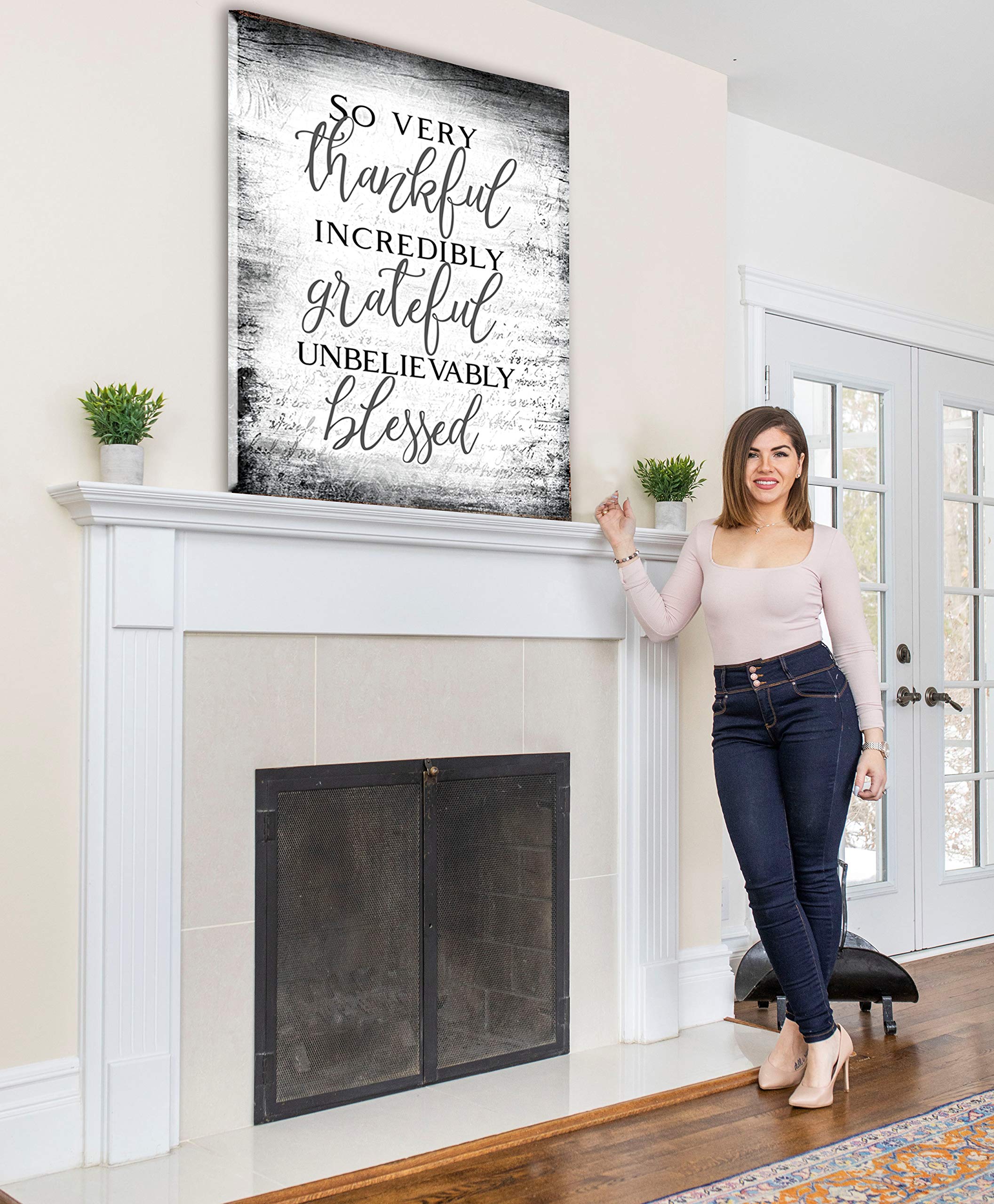 Christian Wall Art - Blessed Sign with Inspirational Quotes | Religious & Rustic Home Decor for Farmhouse | Thankful Wall Decor (30x40, So Very Thankful V13 Grey) - Perfect for Living Room, Bedroom & Church Decorations