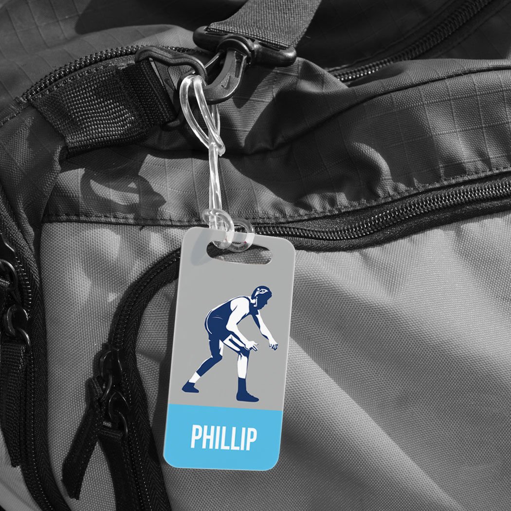 Personalized Wrestling Luggage Tag - Custom Wrestler Name & Design - Small Blue Bag Tag with Standard Lines - Perfect for Gym Bags, Travel Luggage & Sports Equipment Identification