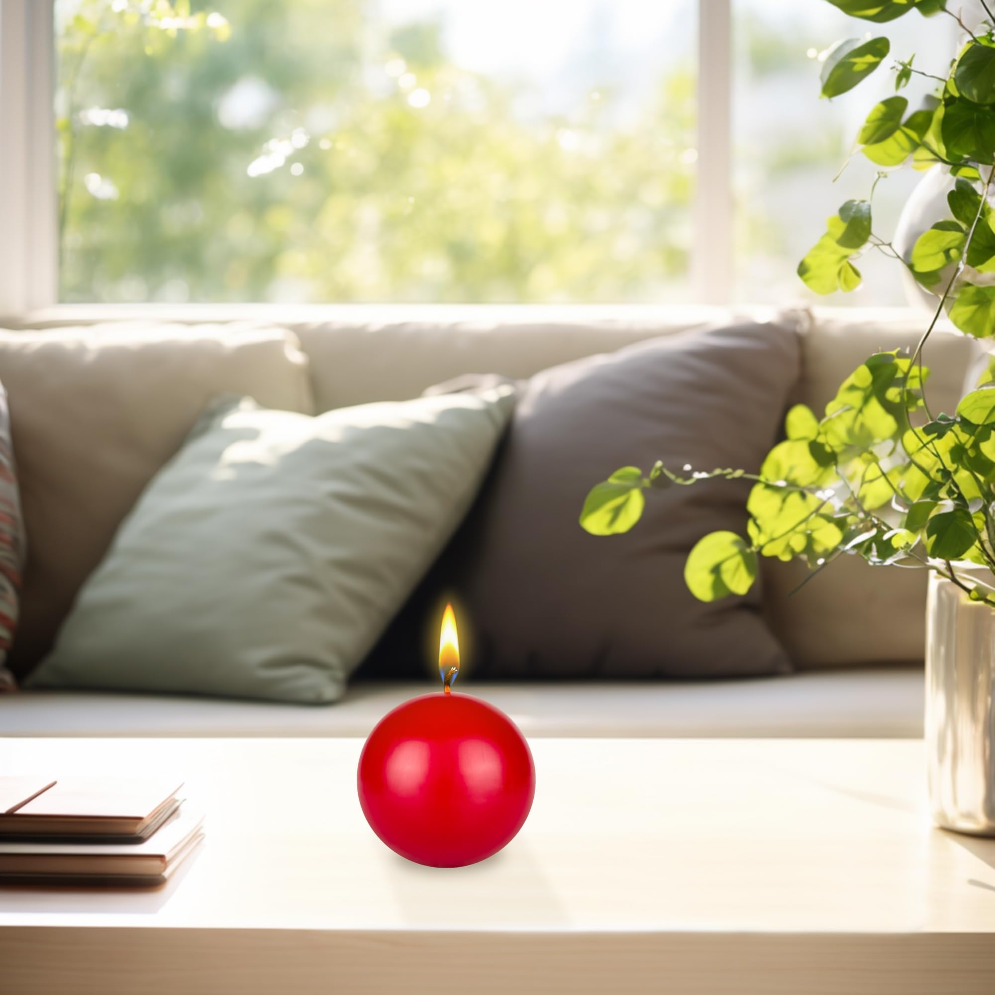 Premium Unscented Red Ball Candles 6-Pack - 3