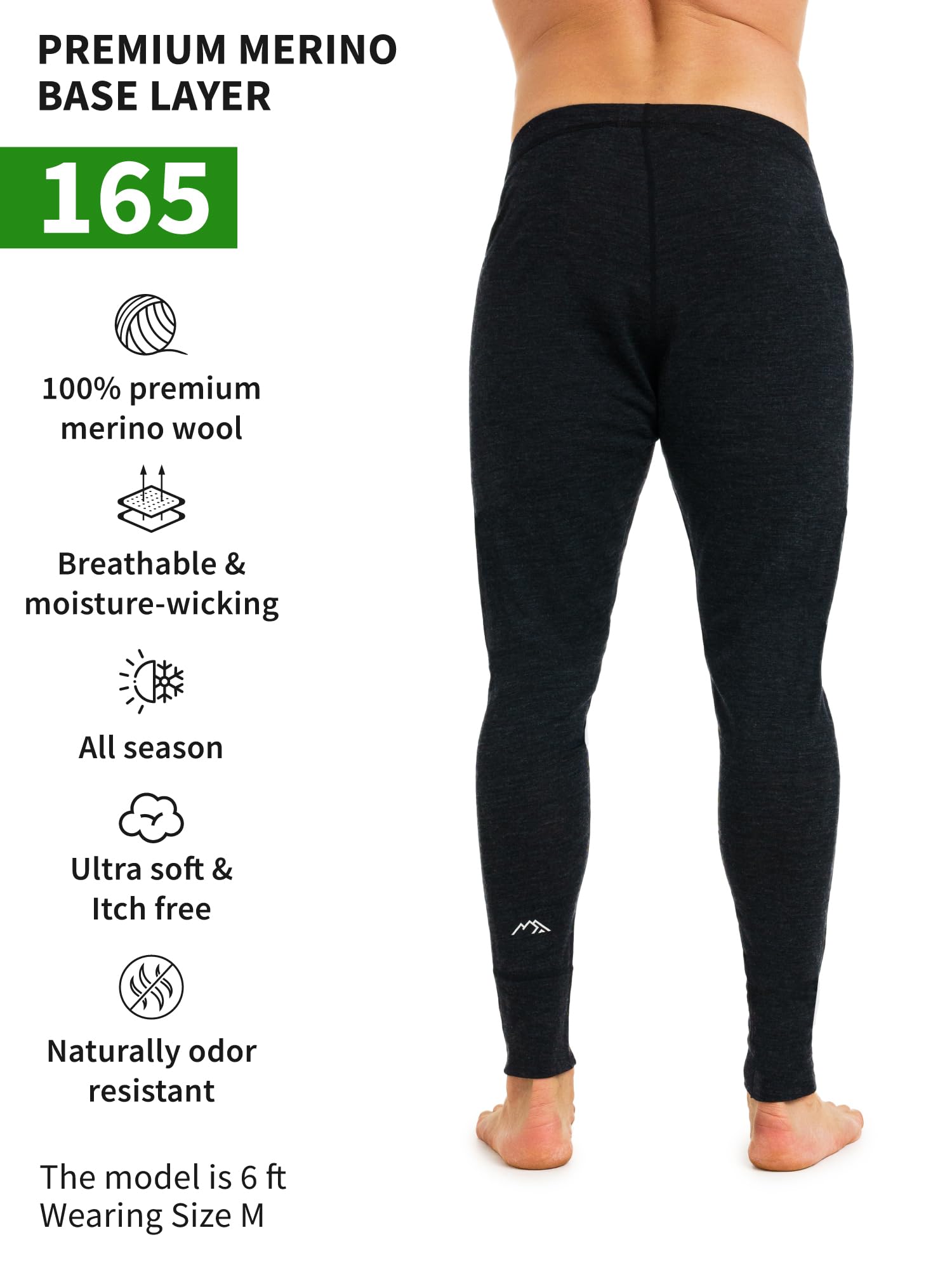 Men's 100% Merino Wool Base Layer Pants - Heavyweight, Midweight & Lightweight Thermal Underwear Long Johns with Socks | Winter Hiking, Skiing & Cold Weather Outdoor Activities