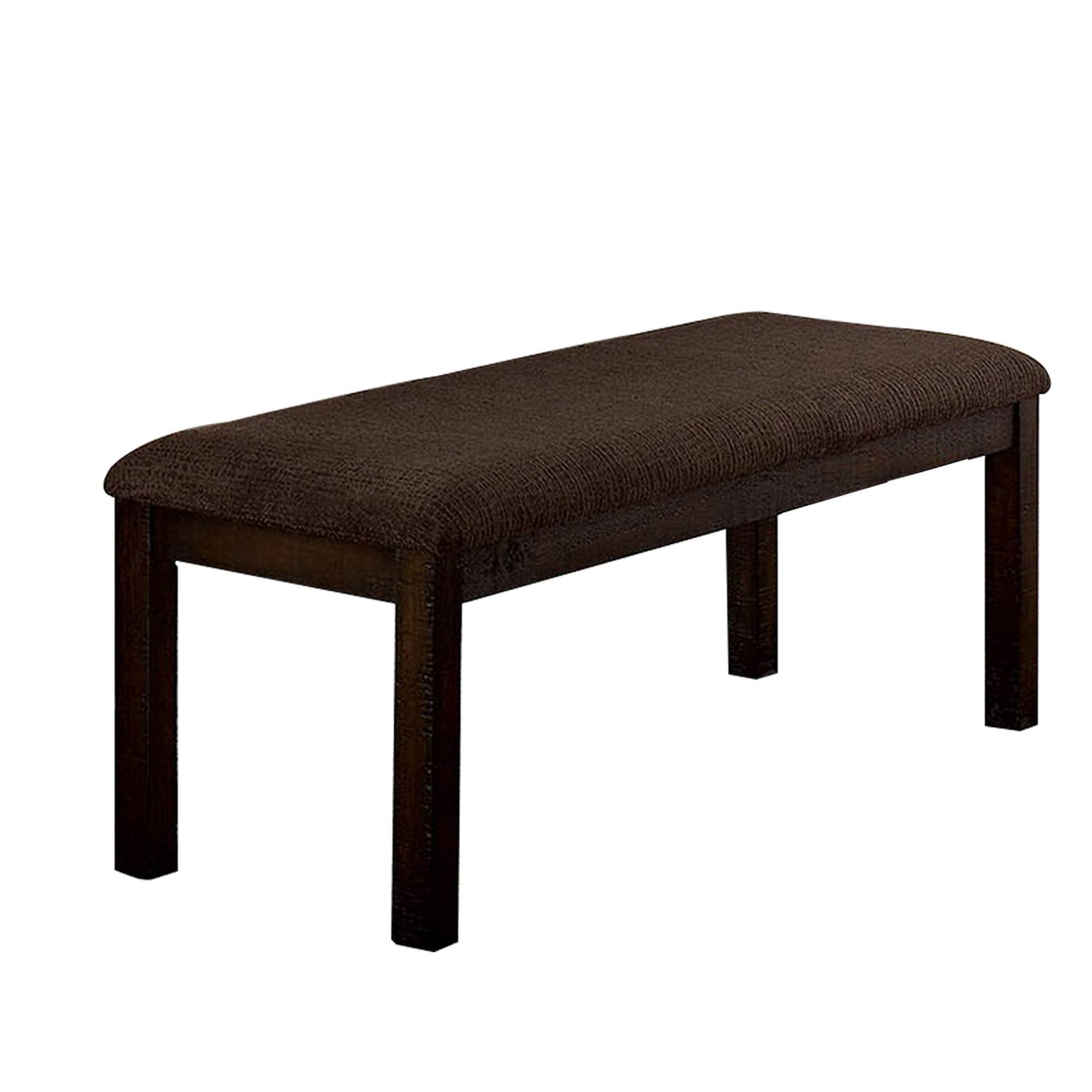 Benjara BM230635 18 Inch Padded Bench with Solid Wood Frame, Brown - Perfect for Entryway, Bedroom, or Living Room Seating