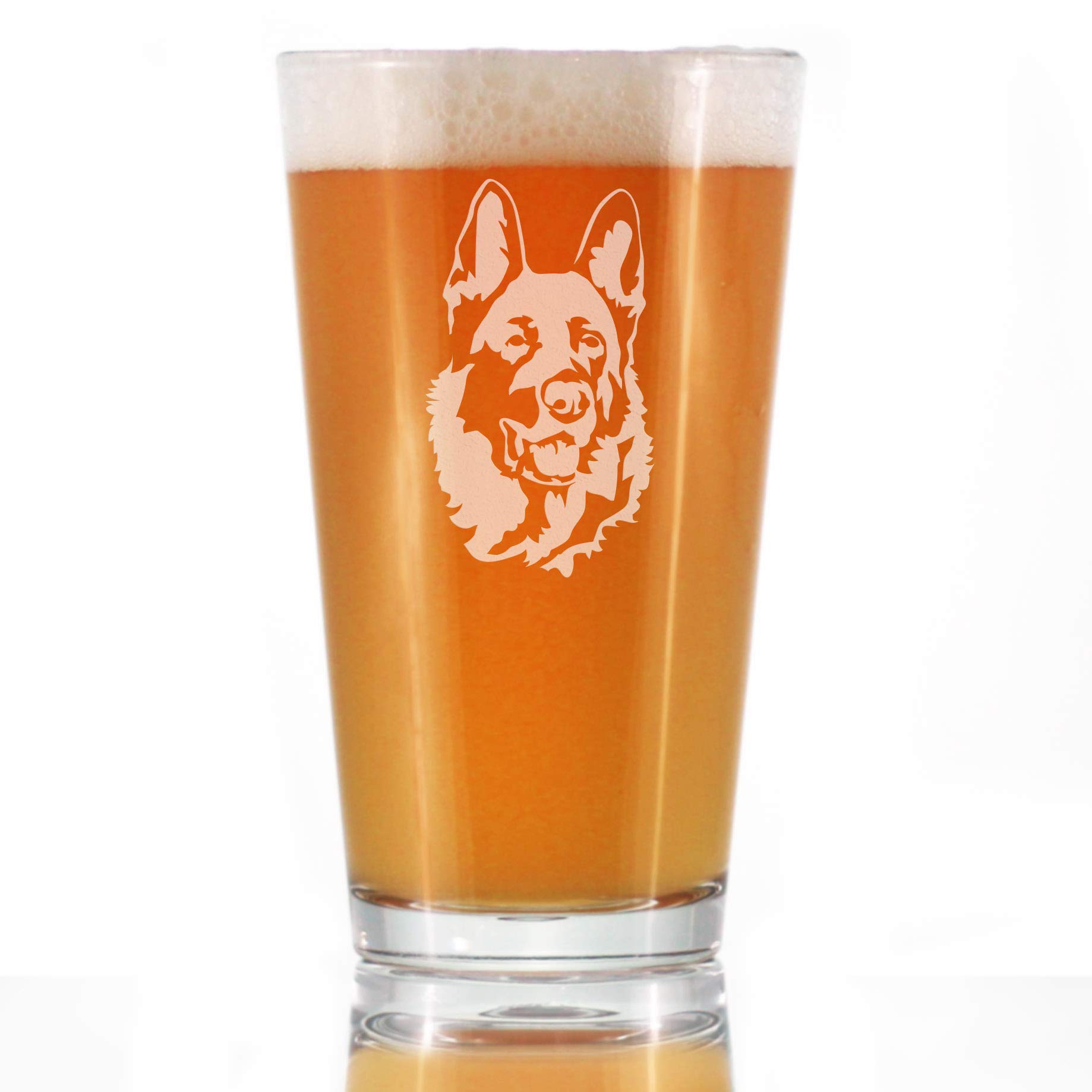 German Shepherd Happy Face Pint Glass - Funny Beer Mug Gift for Dog Lovers - Perfect for Parties, Gifts & German Shepherd Decor - Great for Beer, Ale & Cocktails at Home or Bars