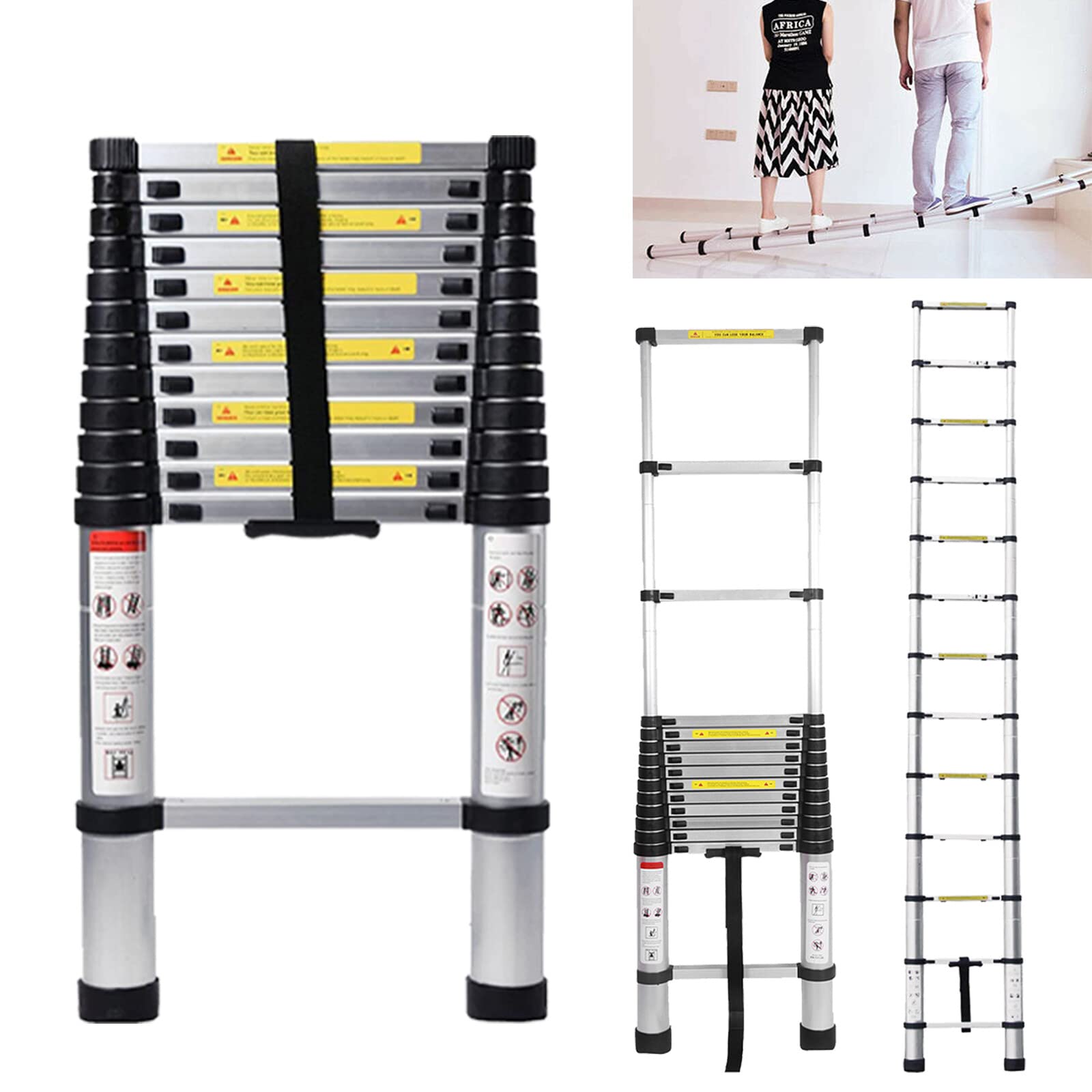16.5FT/5M Aluminum Telescoping Ladder - Heavy Duty 330lb Capacity, Spring-Loaded Locking Mechanism, Non-Slip Safety, EN131 Certified - Perfect for Home Repairs, Roofing, and Construction Work