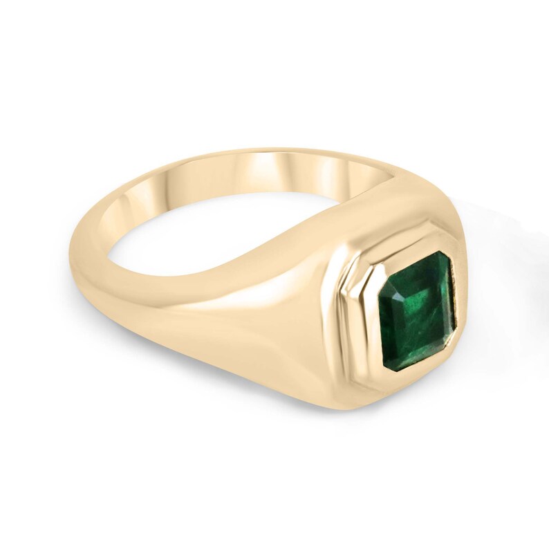 1.48ct 18K Gold Intense Double Bezel Dark Green Emerald Solitaire Ring - Luxury Unisex Asscher Cut Jewelry for Engagement, Anniversary & Special Occasions