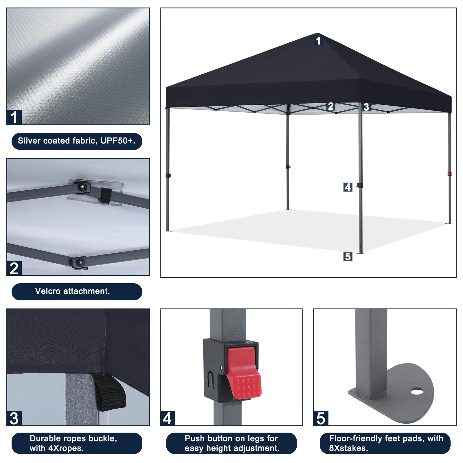 COOSHADE 10x10Ft Durable Pop Up Canopy Tent - Instant Shelter for Outdoor Events, Beach, Camping & Backyard (Black)