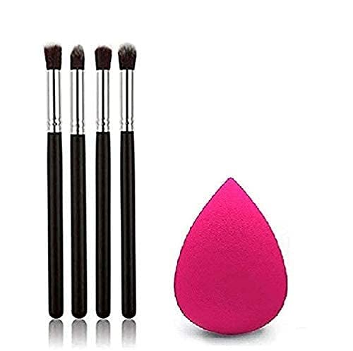 Zirak 4-Piece Professional Makeup Brush Set - Eye Shadow & Foundation Blending Brushes with Sponge Puff (Black) - Perfect for Everyday Makeup, Contouring & Beauty Looks