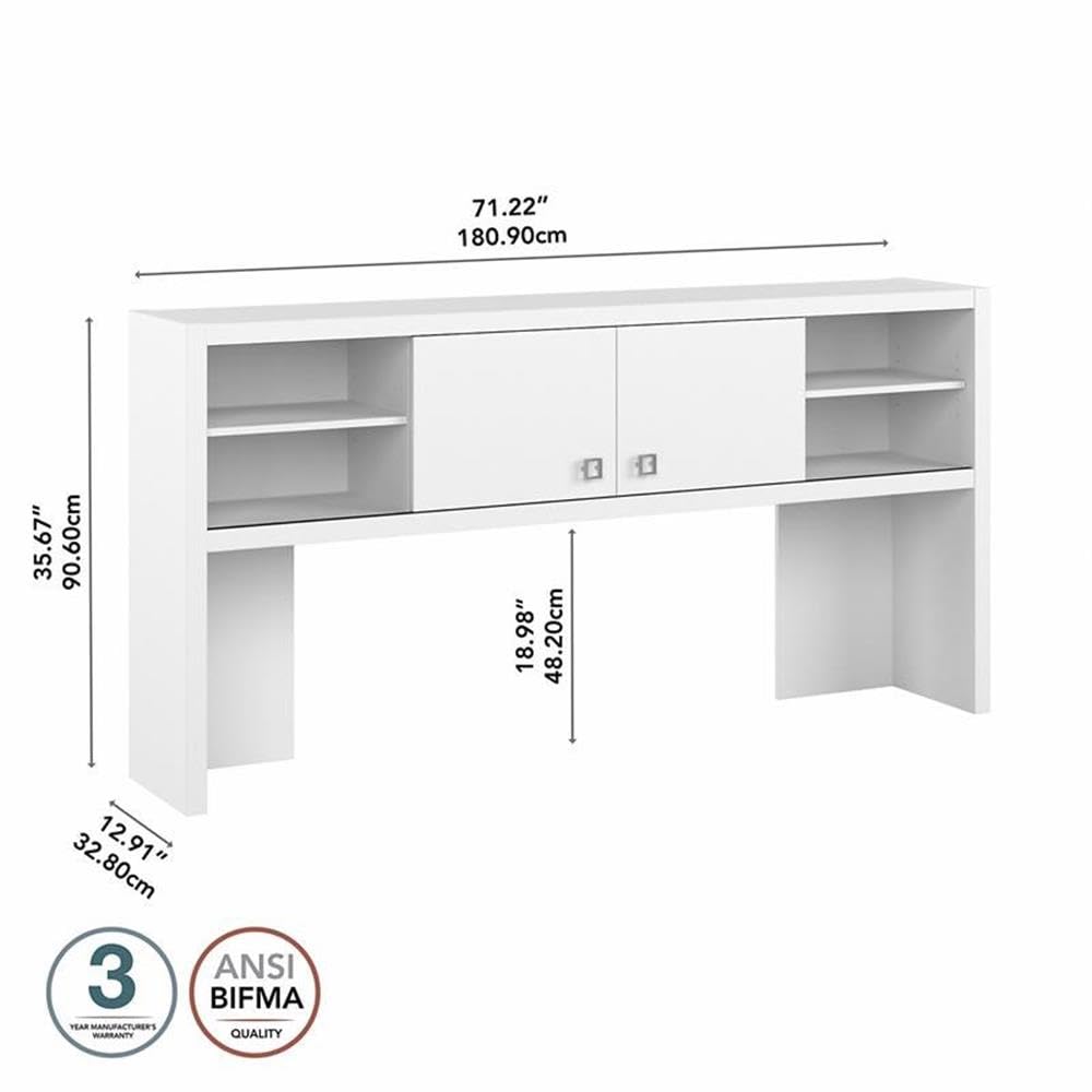 Bush Business Furniture Echo 72W Office Desk Hutch in Pure White - Perfect for Home Office, Study Room & Workspace Organization