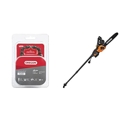 WORX WG309 8 Amp 10-Inch Electric Pole Saw with Oregon S40 AdvanceCut Low-Kickback Chainsaw Chain - Compatible with Echo, Sun Joe, Greenworks - Perfect for Tree Trimming, Landscaping, and DIY Yard Maintenance
