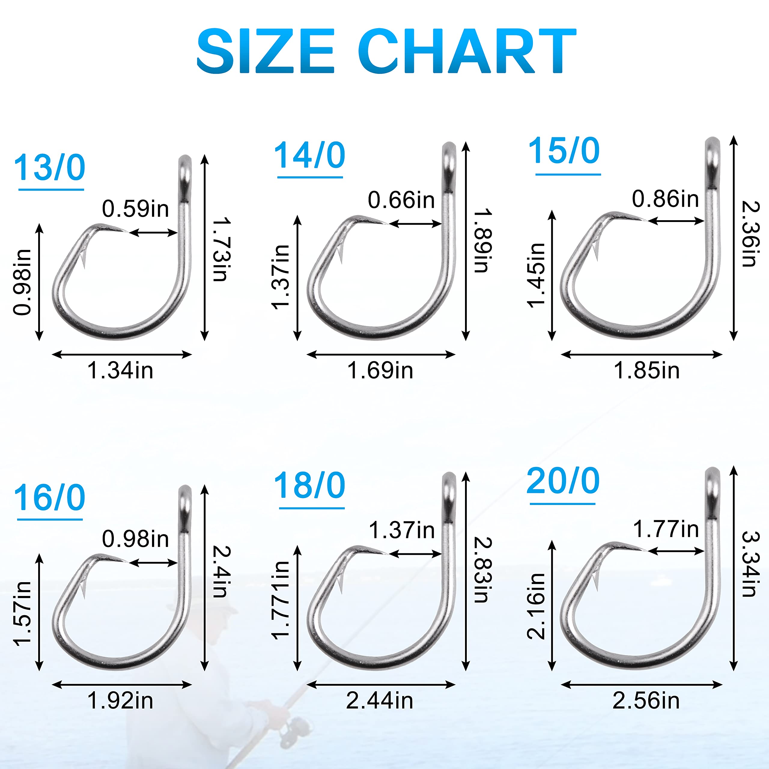 Stainless Steel Tuna Circle Hooks - 2X Strong Short Shank Big Game Fishing Hooks for Catfish, Bass, Tuna (Size 8/0-18/0) - Saltwater & Freshwater Fishing Gear for Offshore and Inshore Angling