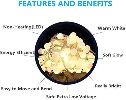 65.6ft 150 LED Globe String Lights with 8 Lighting Modes - Plug in Fairy Lights for Indoor & Outdoor Decor - Perfect for Bedroom, Classroom, Patio, Garden, Party & Wedding Decorations (Warm White)