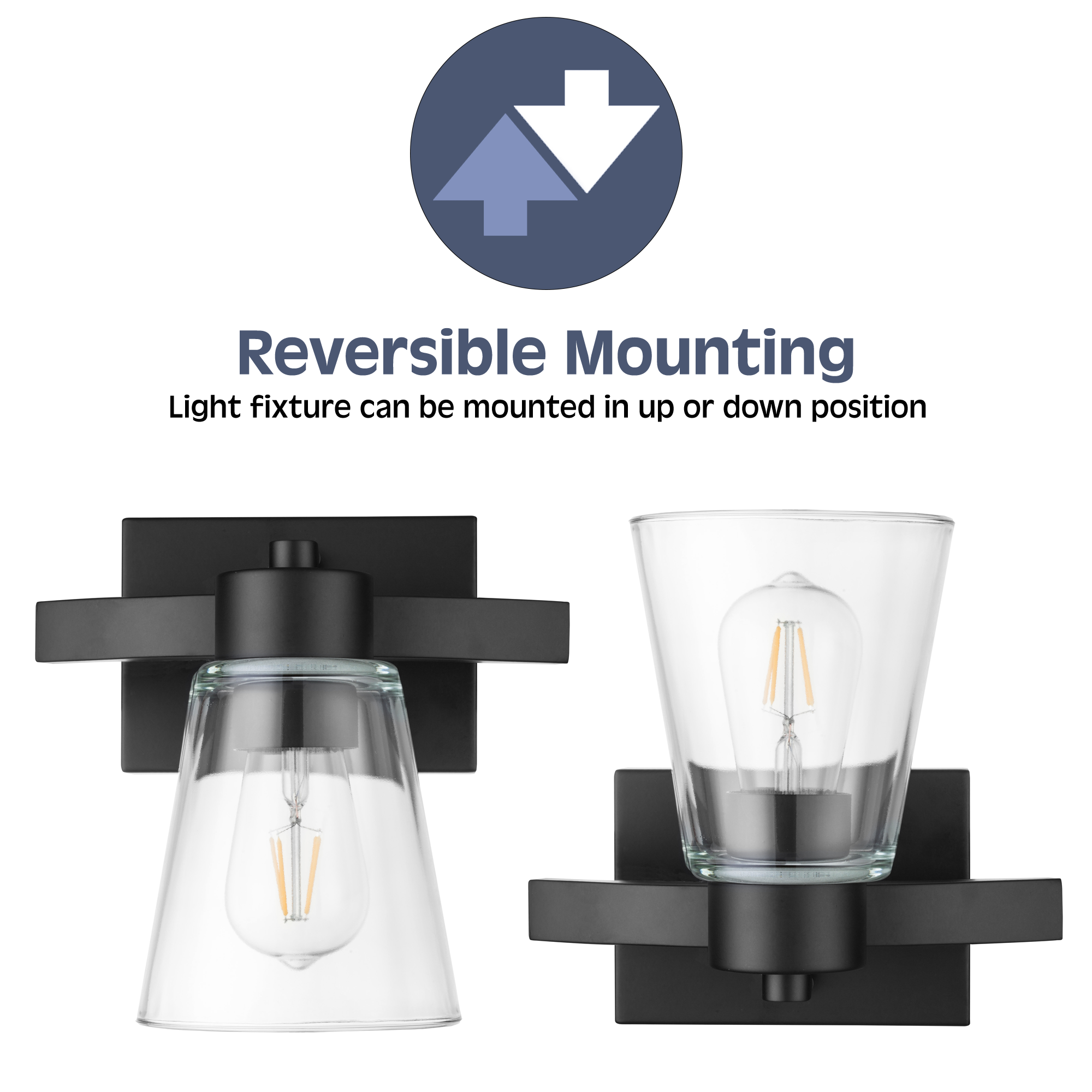 Fairendale Matte Black Vanity Light with Clear Glass Shade - Single Light Bathroom Sconce for Mirror Lighting, Powder Room & Dressing Area