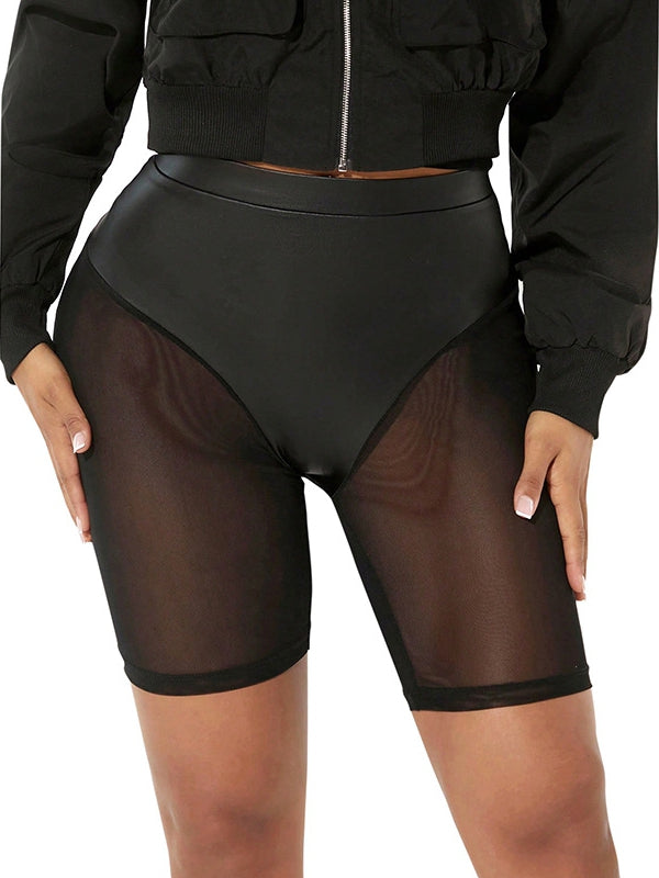 ZASUWA Women's Sexy Sheer Mesh Faux Leather High Waist Butt Lifting Shorts - Perfect for Night Out, Club Wear & Body Shaping