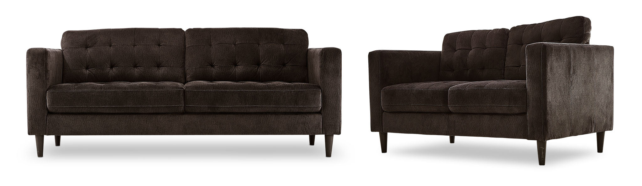 Premium Anthena Sofa and Loveseat Set in Dark Chocolate Brown - Modern Living Room Furniture for Small Spaces & Apartments