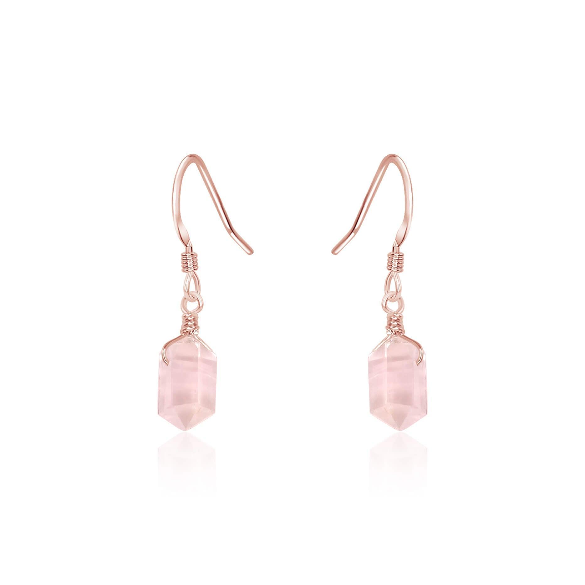 Rose Quartz Mini Double Terminated Crystal Point Dangle Drop Earrings for Women - Healing Stone Jewelry for Chakra Balancing & Positive Energy - Perfect for Meditation, Yoga & Spiritual Gifts