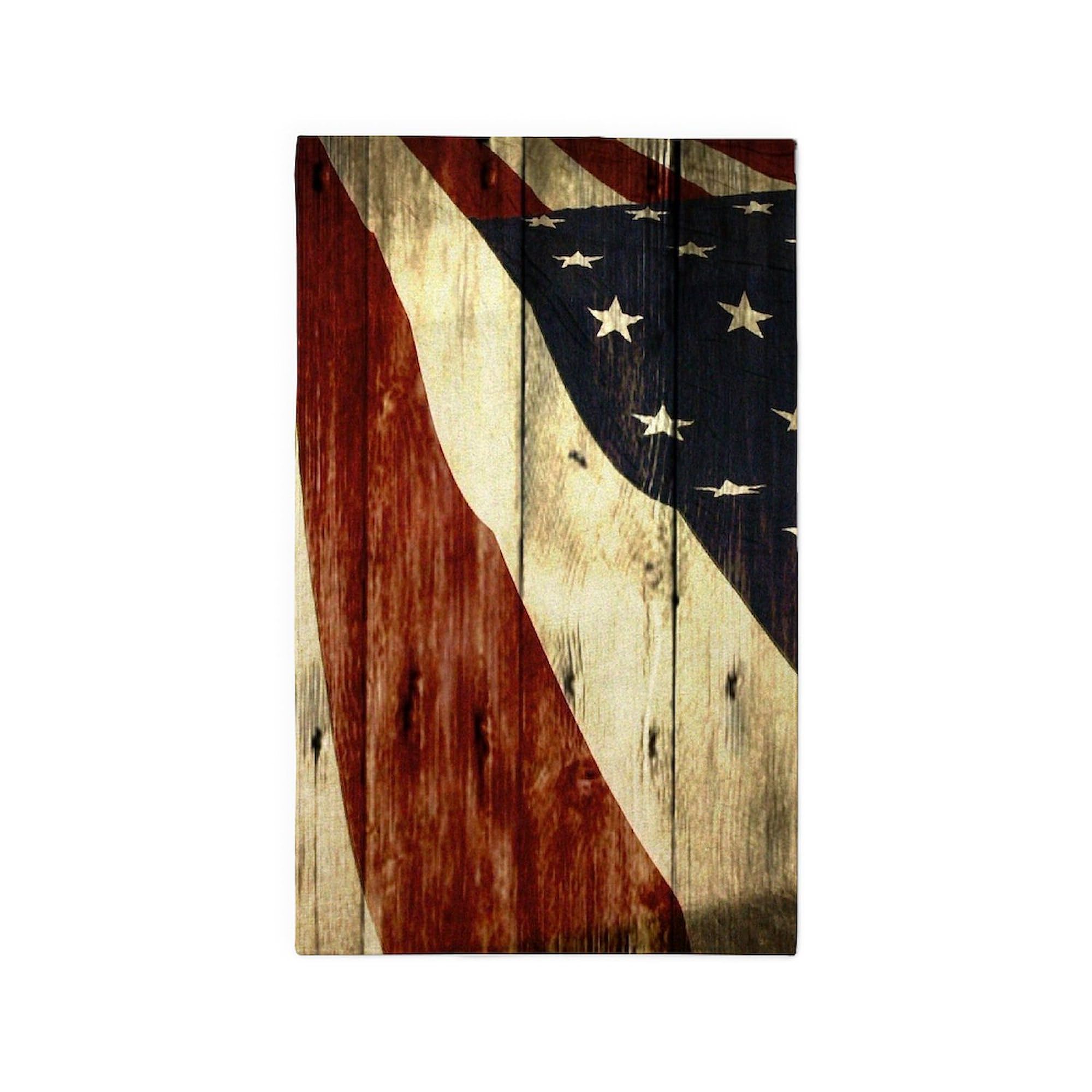 USA American Flag Wood Grain Area Rug - Decorative Fabric Throw Rug for Living Room, Bedroom & Patriotic Home Decor