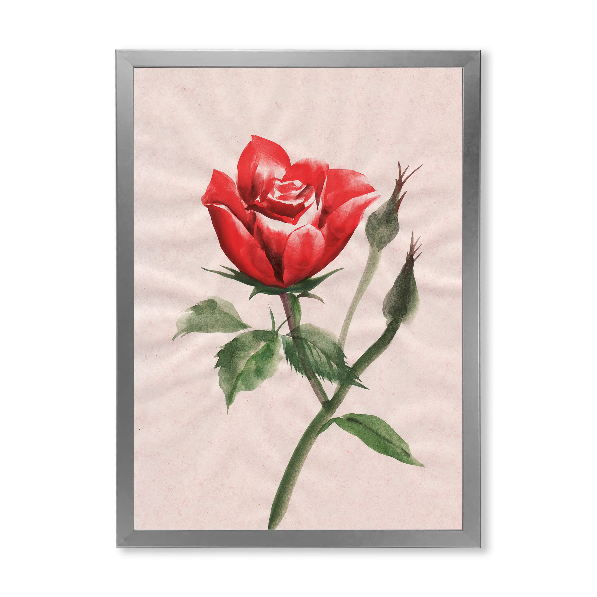 Vintage Red Rose Flower II Traditional Framed Wall Art - Classic Home Decor for Living Room, Bedroom & Office - Perfect Gift for Housewarming & Wedding