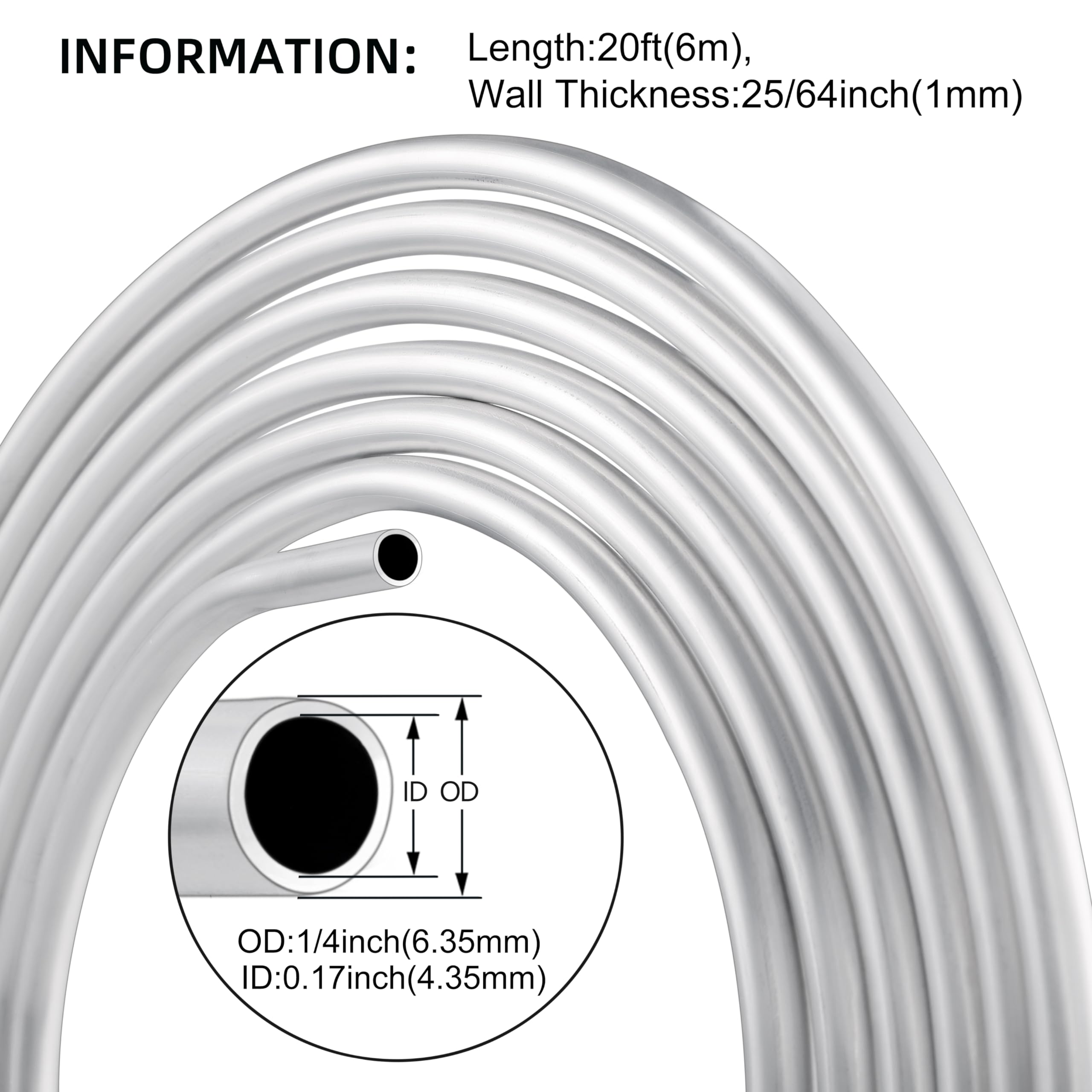20FT 1060 Grade Aluminum Coiled Tubing - 1/4