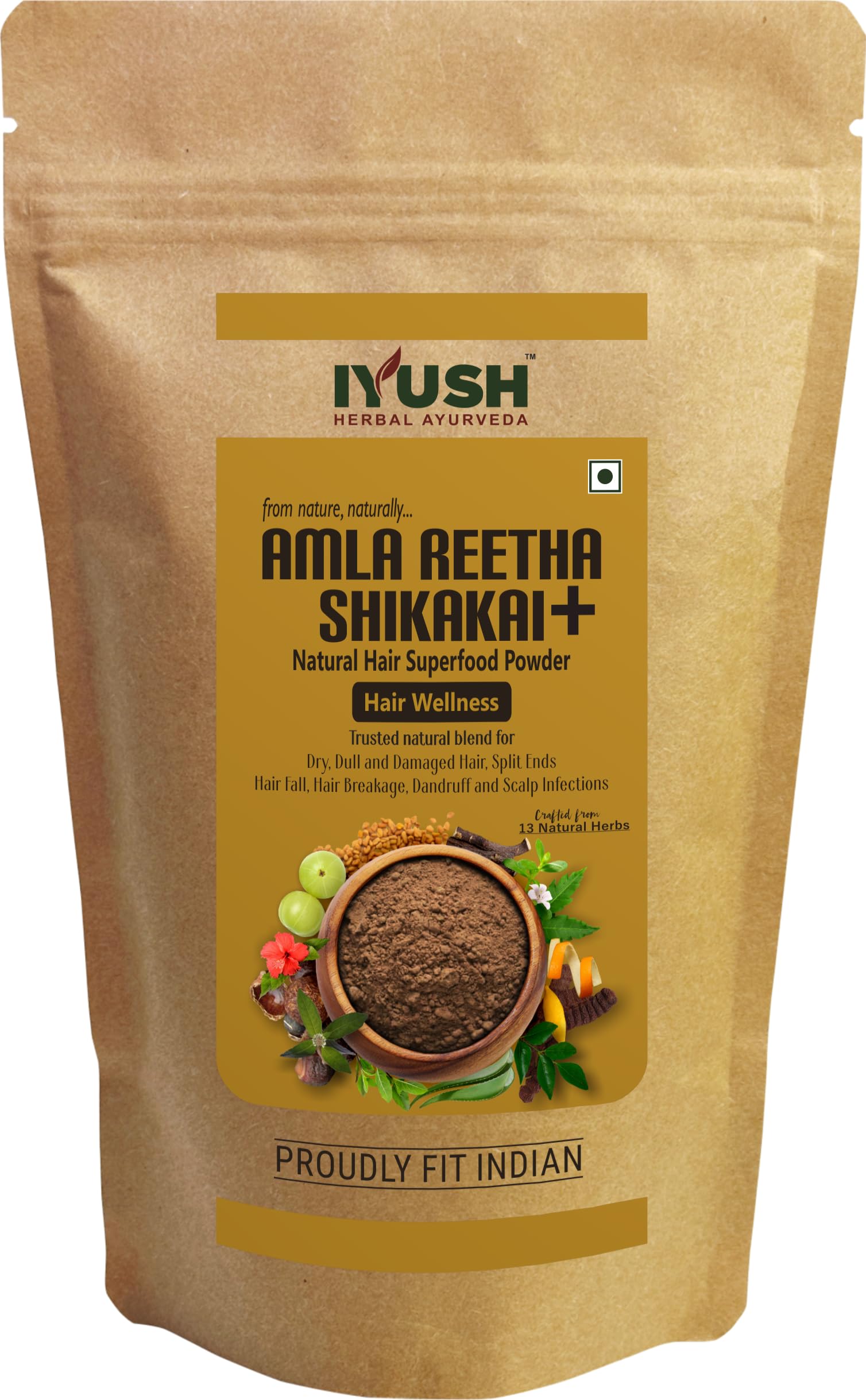 IYUSH Ayurvedic Herbal Hair Powder with Amla, Reetha & Shikakai - 13 Natural Herbs for Hair Growth & Volume (900g) | Hair Mask, Wash & Treatment for Dry, Damaged Hair | Perfect for DIY Hair Care & Scalp Nourishment at Home