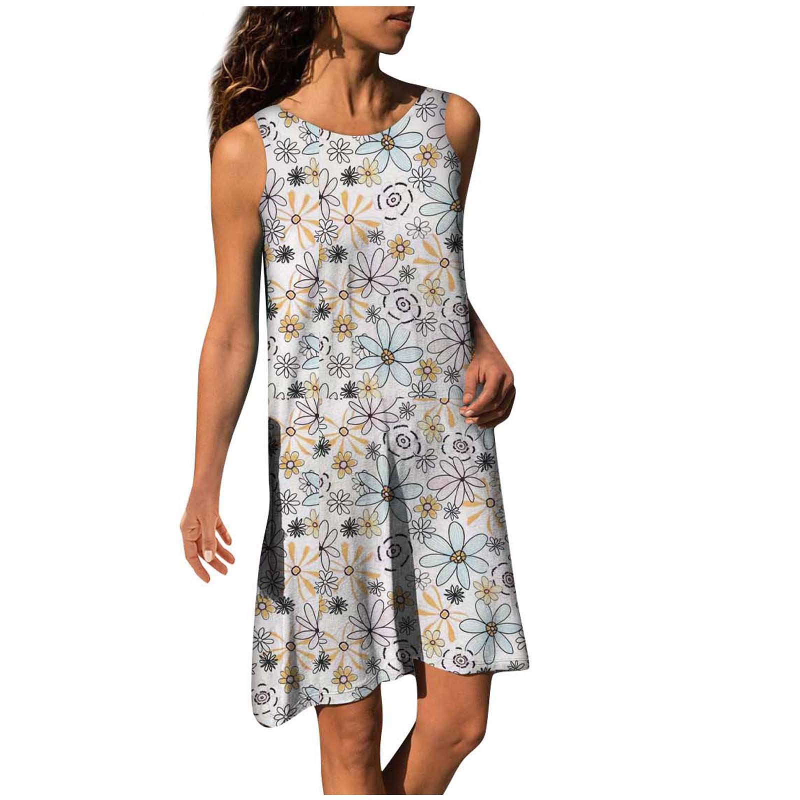 Women's Plus Size Sleeveless O-Neck Printed Long Summer Dress - Folk Custom Semi Formal Dress for Casual Outings, Beach Vacations & Special Occasions