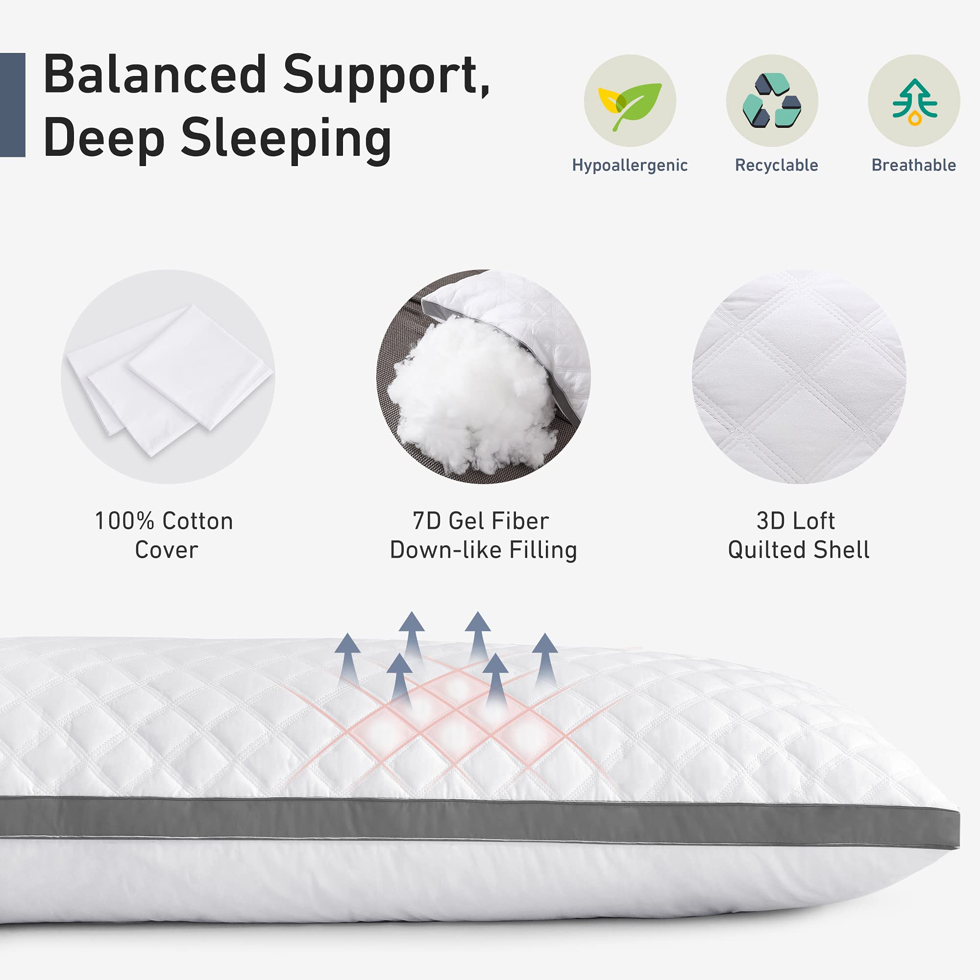 Premium Leeden White Body Pillow with 100% Cotton Light Grey Cover - 800 Thread Count for Ultimate Comfort - Perfect for Side Sleepers, Pregnancy Support & Home Decor